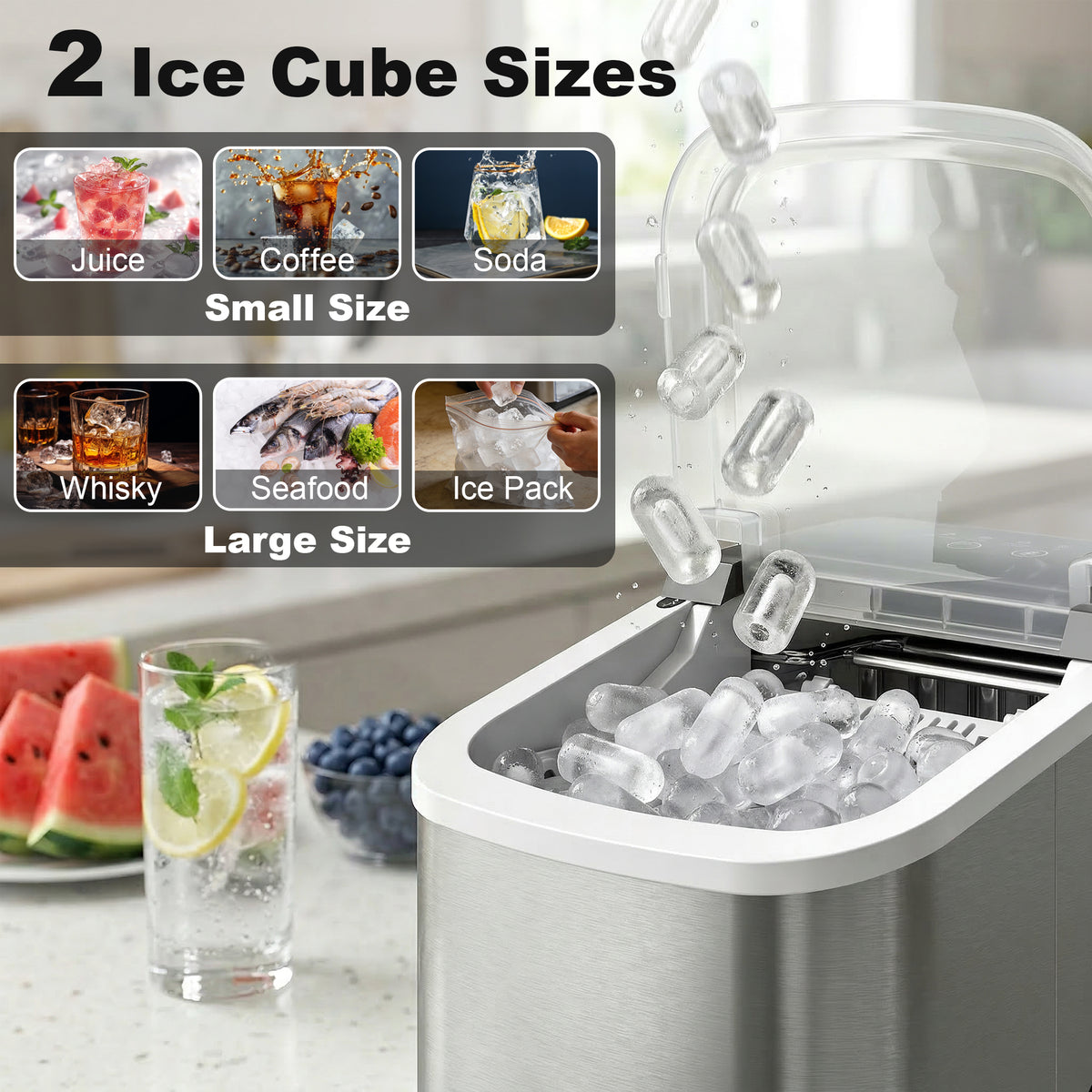 Aosom Portable Countertop Ice Maker - 26lbs Daily Silver-Small Kitchen Appliances-DECOROLALA