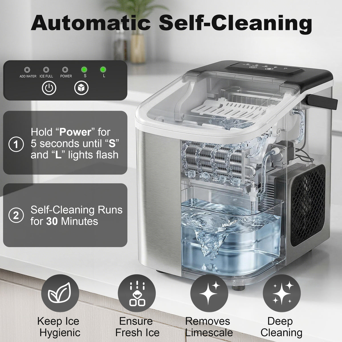 Aosom Portable Countertop Ice Maker - 26lbs Daily Silver-Small Kitchen Appliances-DECOROLALA
