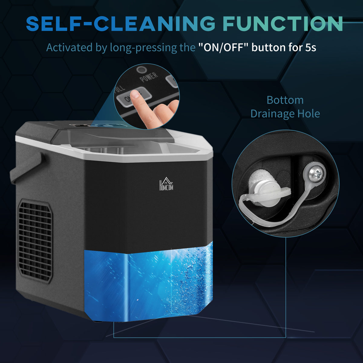 Aosom Portable Self-Cleaning Ice Maker - Black 26lbs/24Hrs-Small Kitchen Appliances-DECOROLALA