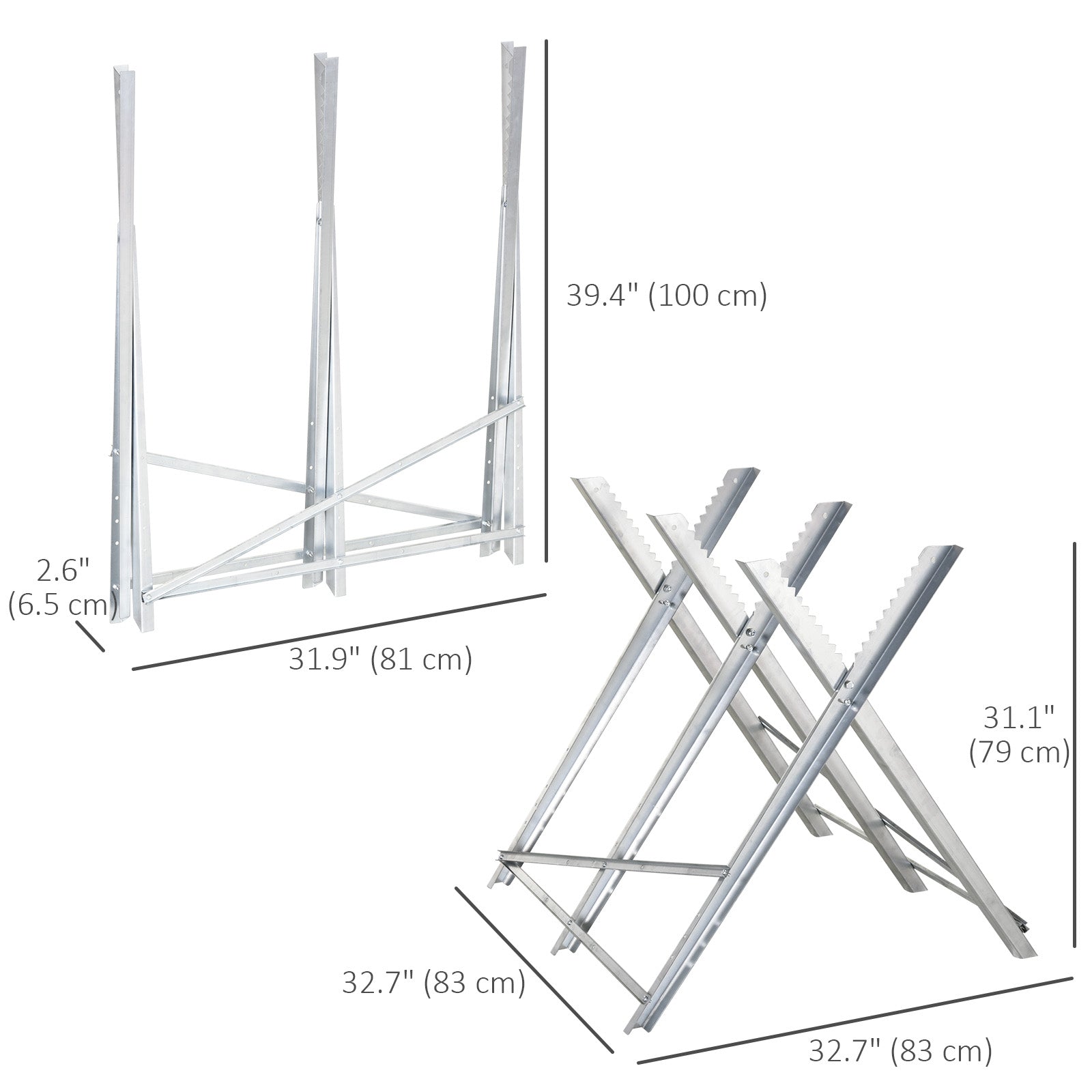Aosom Portable Steel Sawhorse - Foldable 220 lbs Capacity Silver-Home Improvement > Tools-DECOROLALA