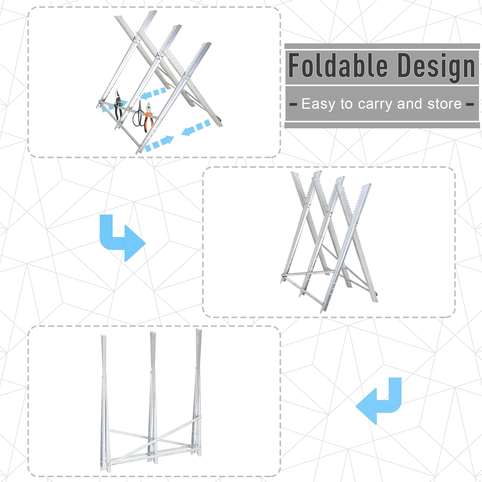 Aosom Portable Steel Sawhorse - Foldable 220 lbs Capacity Silver-Home Improvement > Tools-DECOROLALA