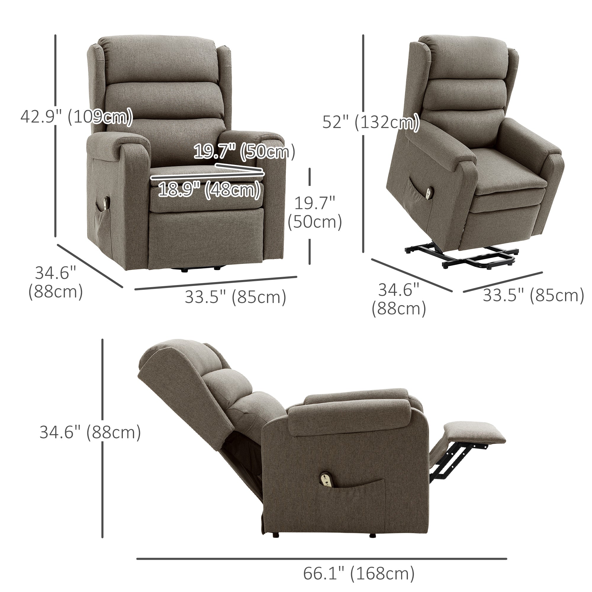 Aosom Power Lift Recliner Chair - Brown 160°-DECOROLALA