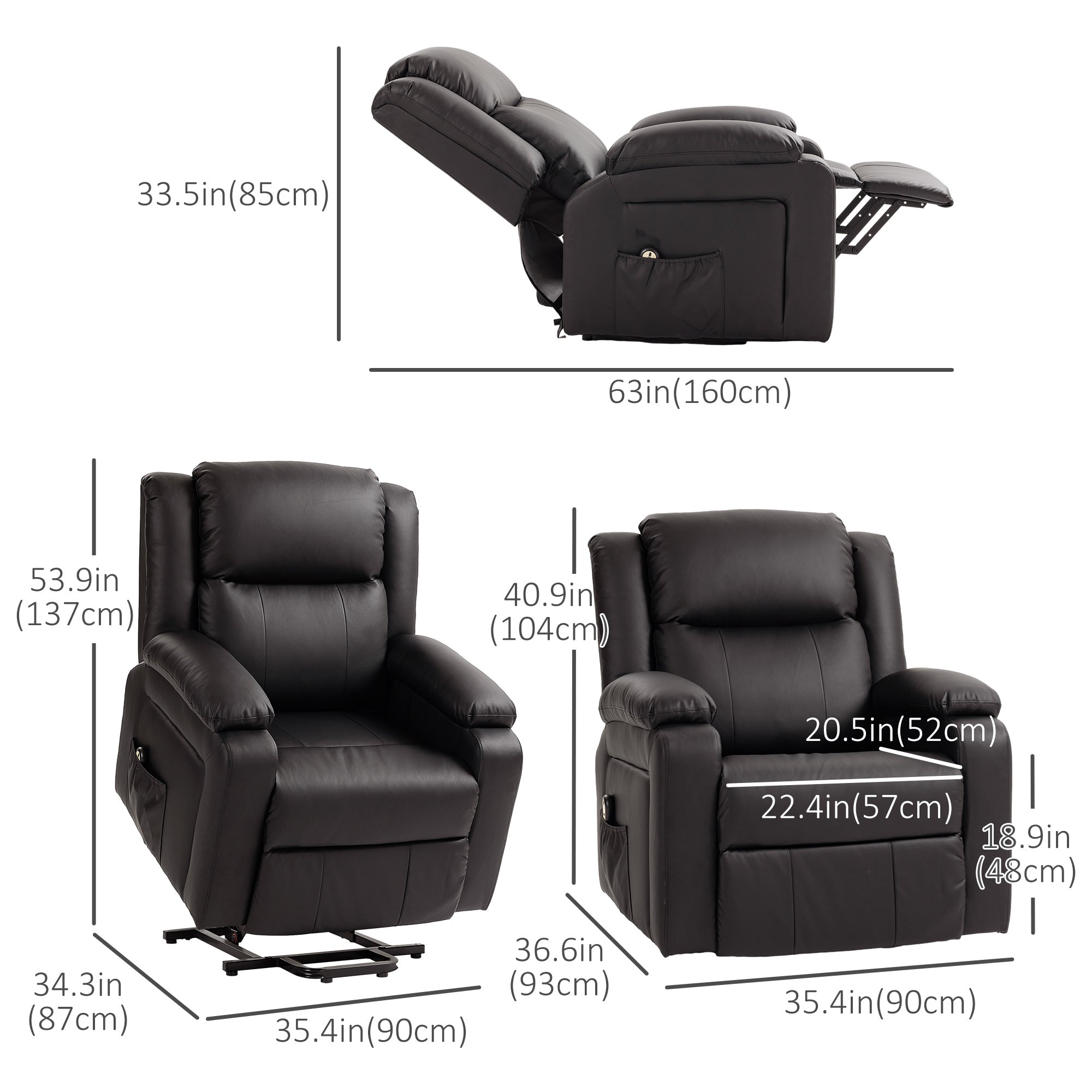 Aosom Power Lift Recliner Chair - Brown PU Leather-DECOROLALA