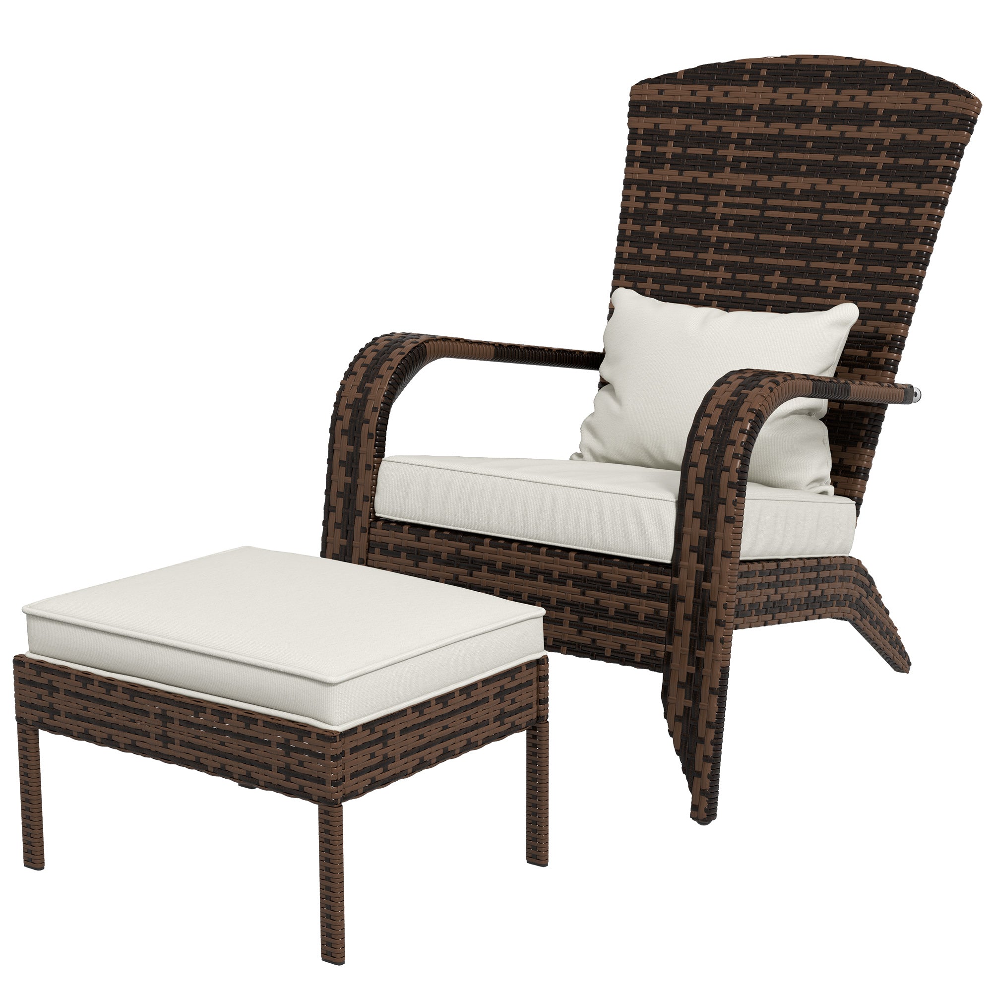 Aosom Rattan Adirondack Chair Ottoman - Brown Cream-DECOROLALA