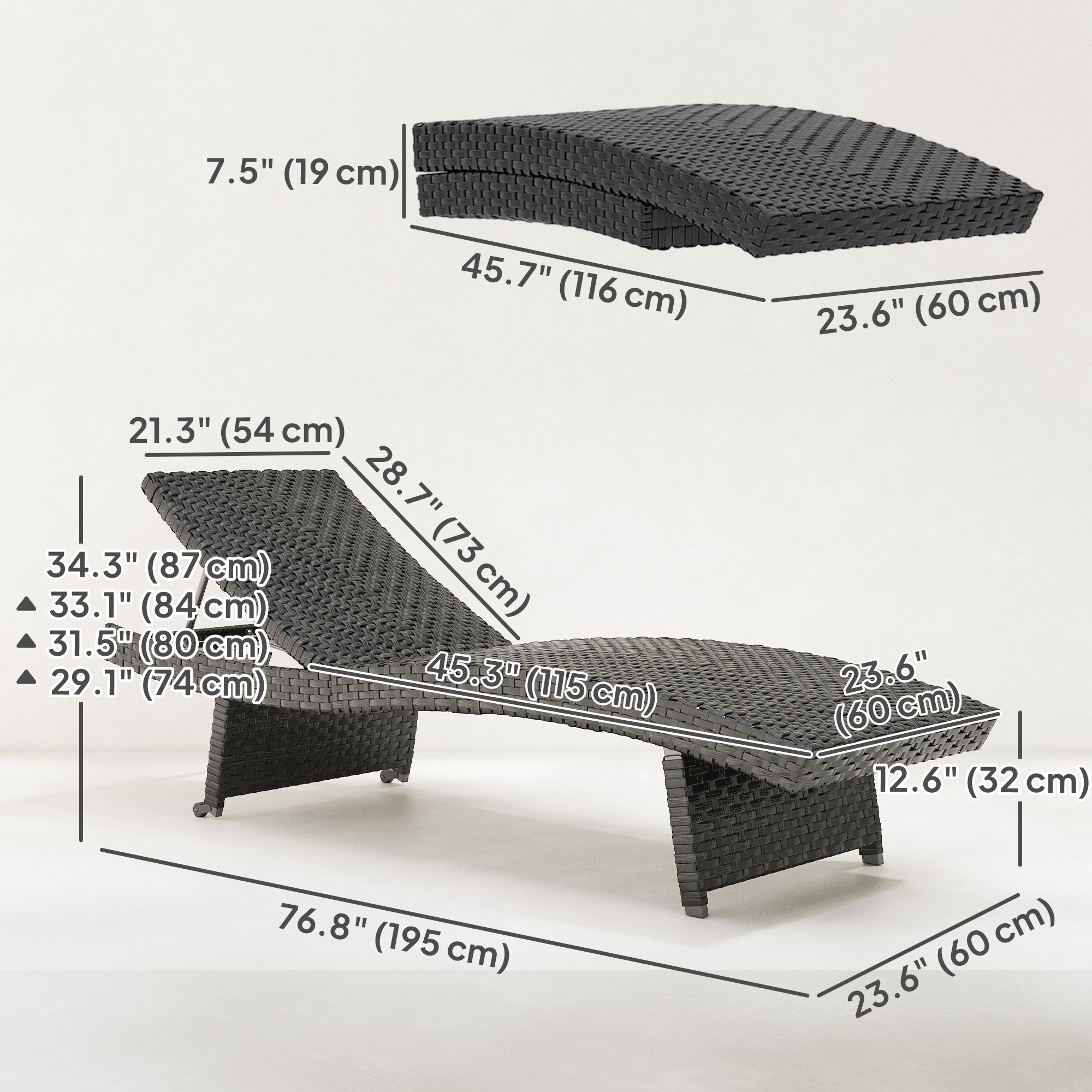 Aosom Rattan Chaise Lounge - Black Folding-DECOROLALA