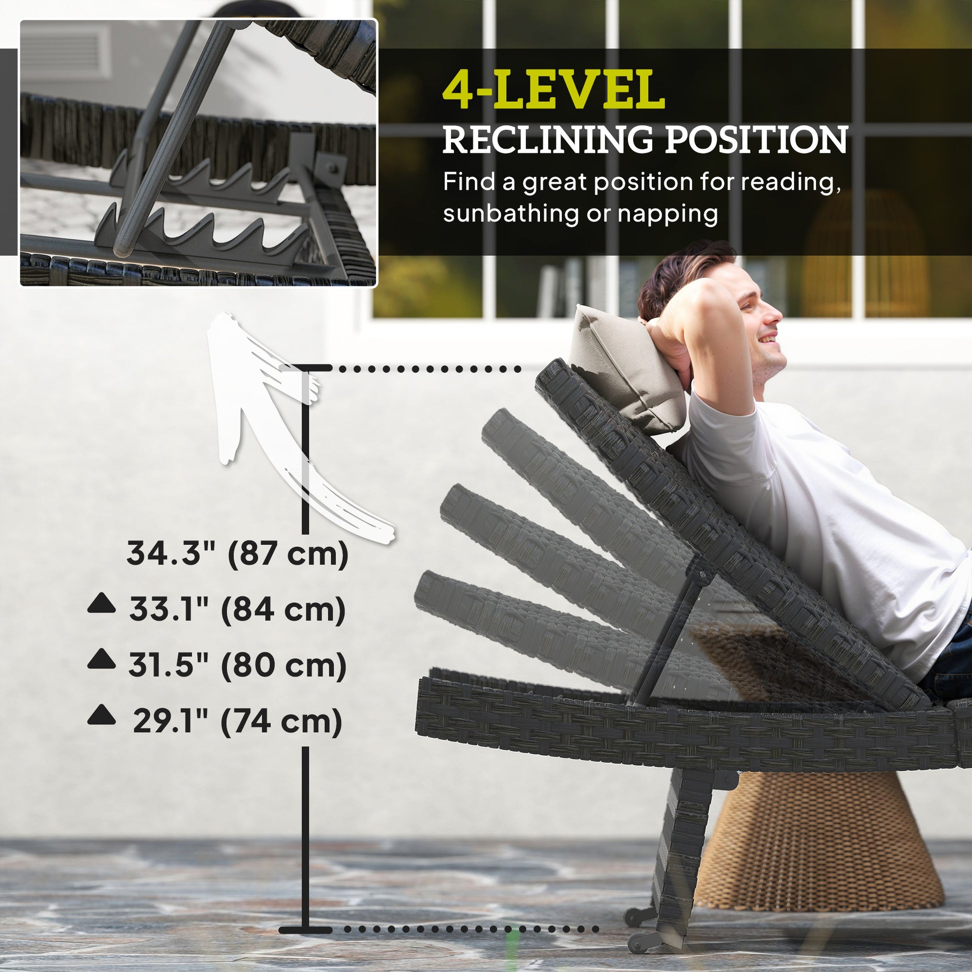 Aosom Rattan Chaise Lounge - Black Folding-DECOROLALA