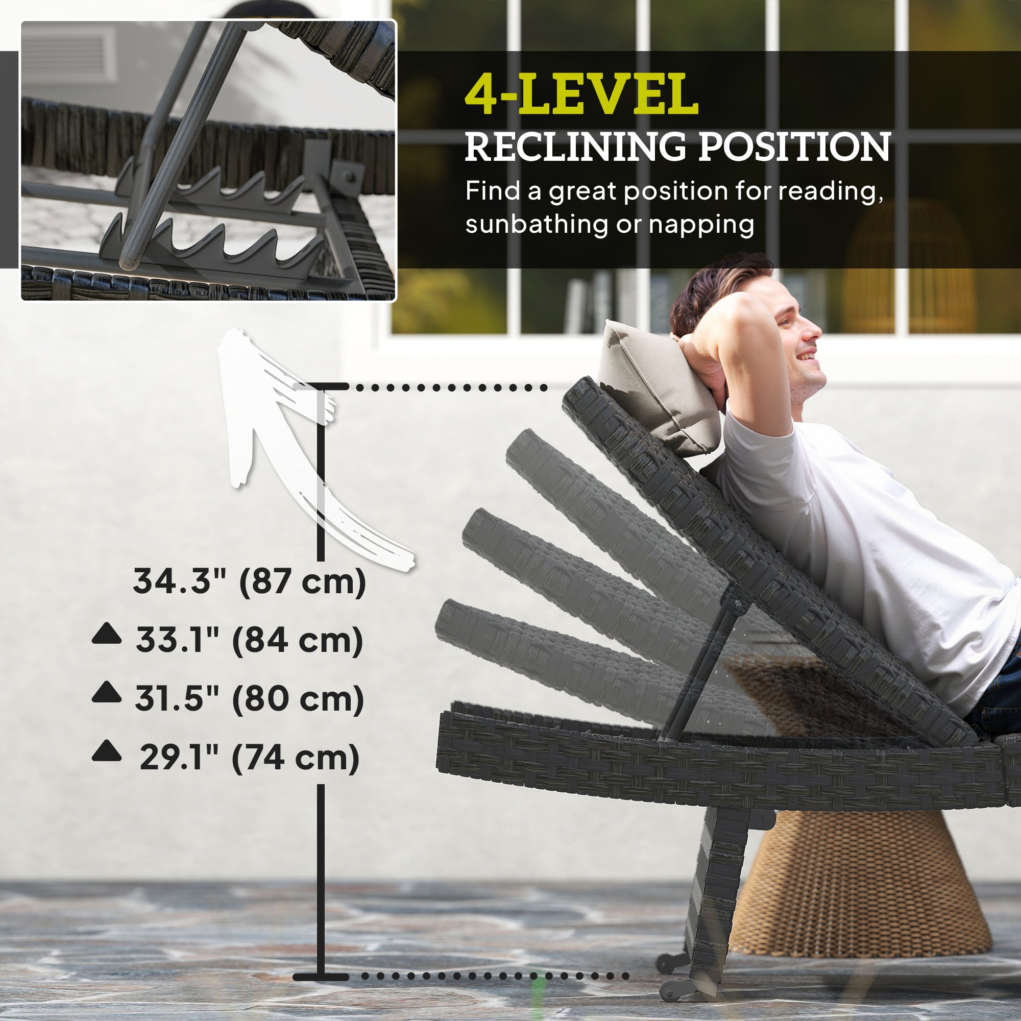 Aosom Rattan Chaise Lounge - Black Folding-DECOROLALA