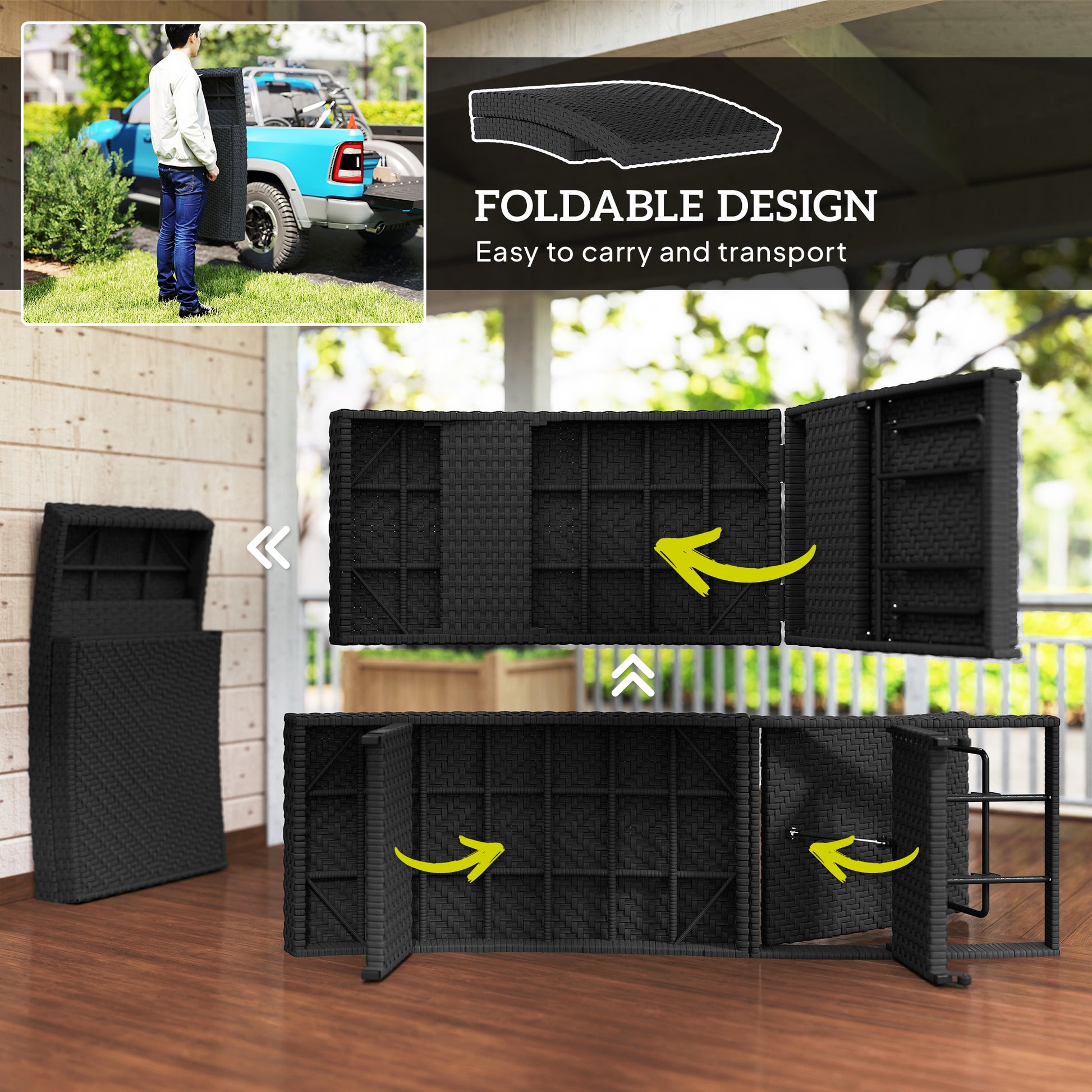 Aosom Rattan Chaise Lounge - Black Folding-DECOROLALA
