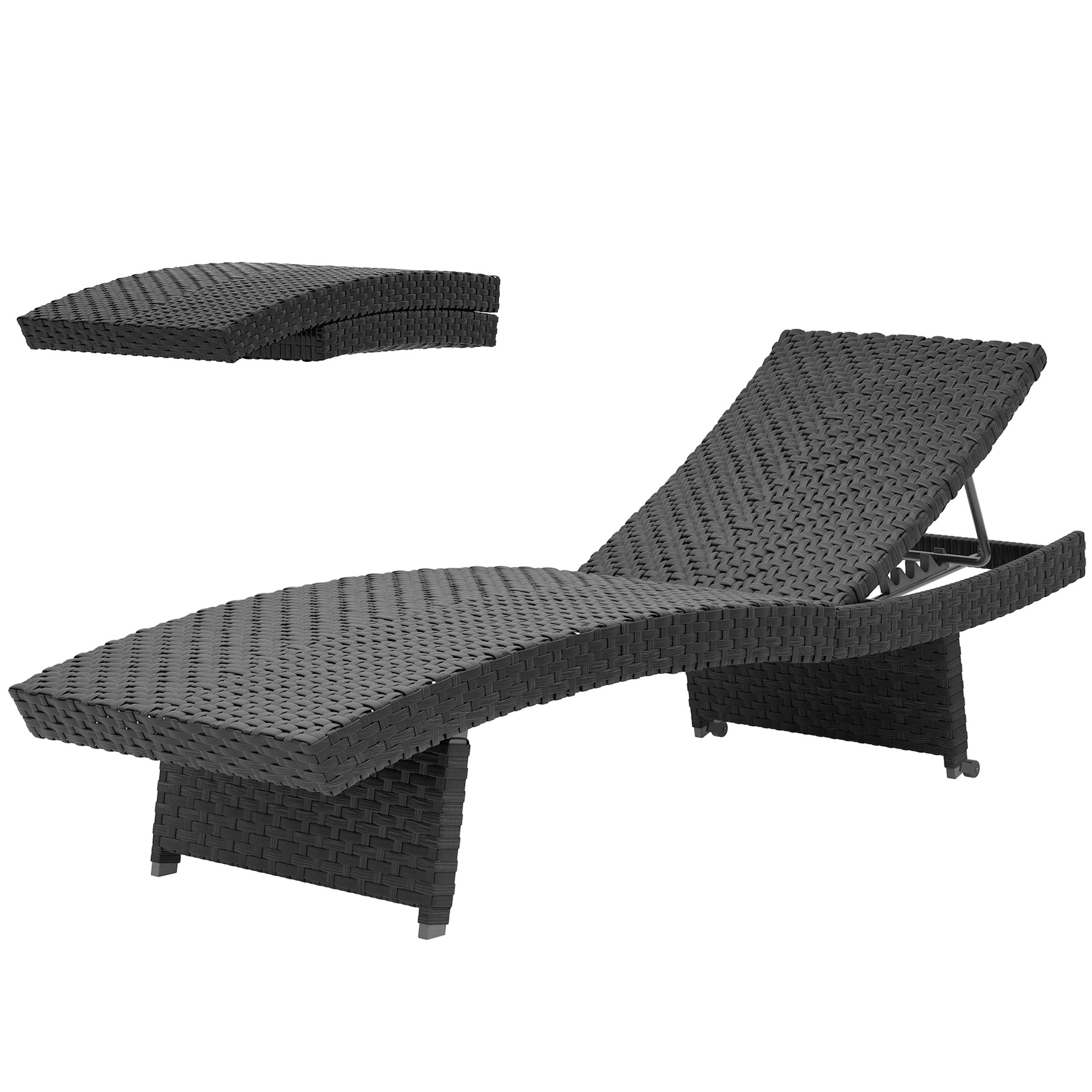 Aosom Rattan Chaise Lounge - Black Folding-DECOROLALA