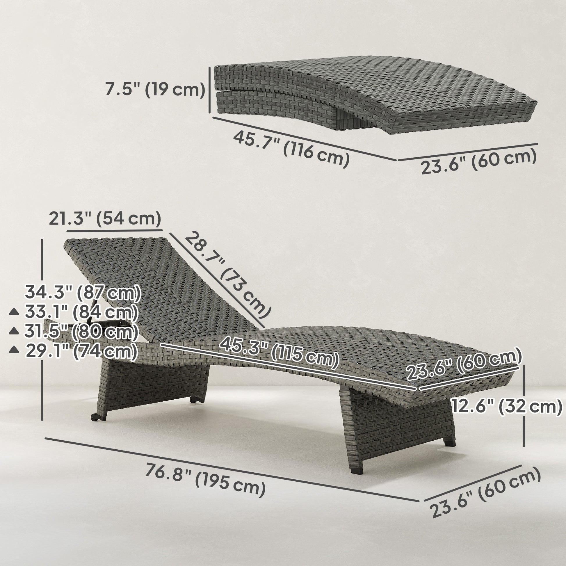 Aosom Rattan Chaise Lounge - Grey Folding 4-Level-DECOROLALA