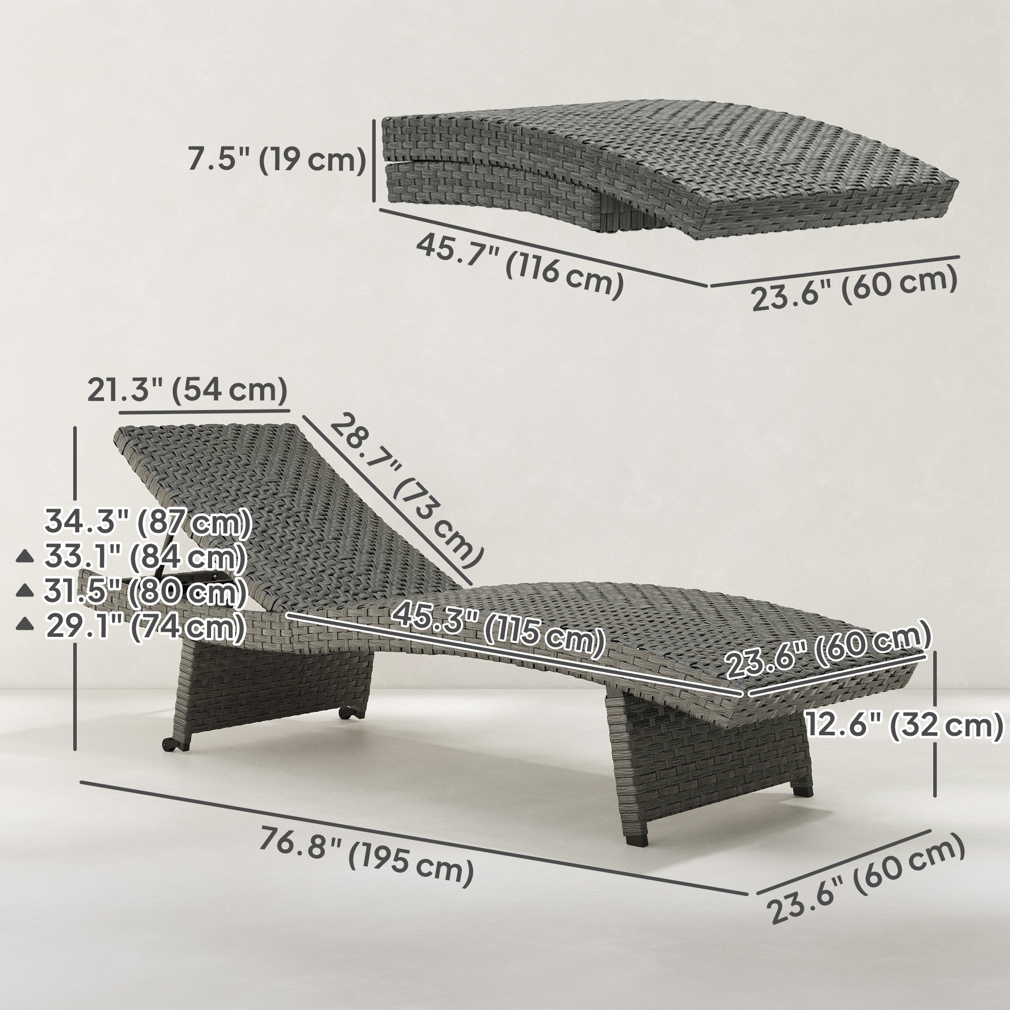 Aosom Rattan Chaise Lounge - Grey Folding 4-Level-DECOROLALA