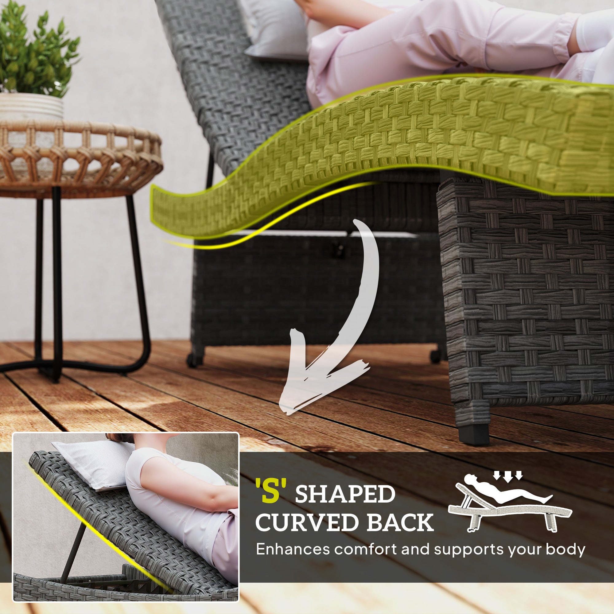 Aosom Rattan Chaise Lounge - Grey Folding 4-Level-DECOROLALA