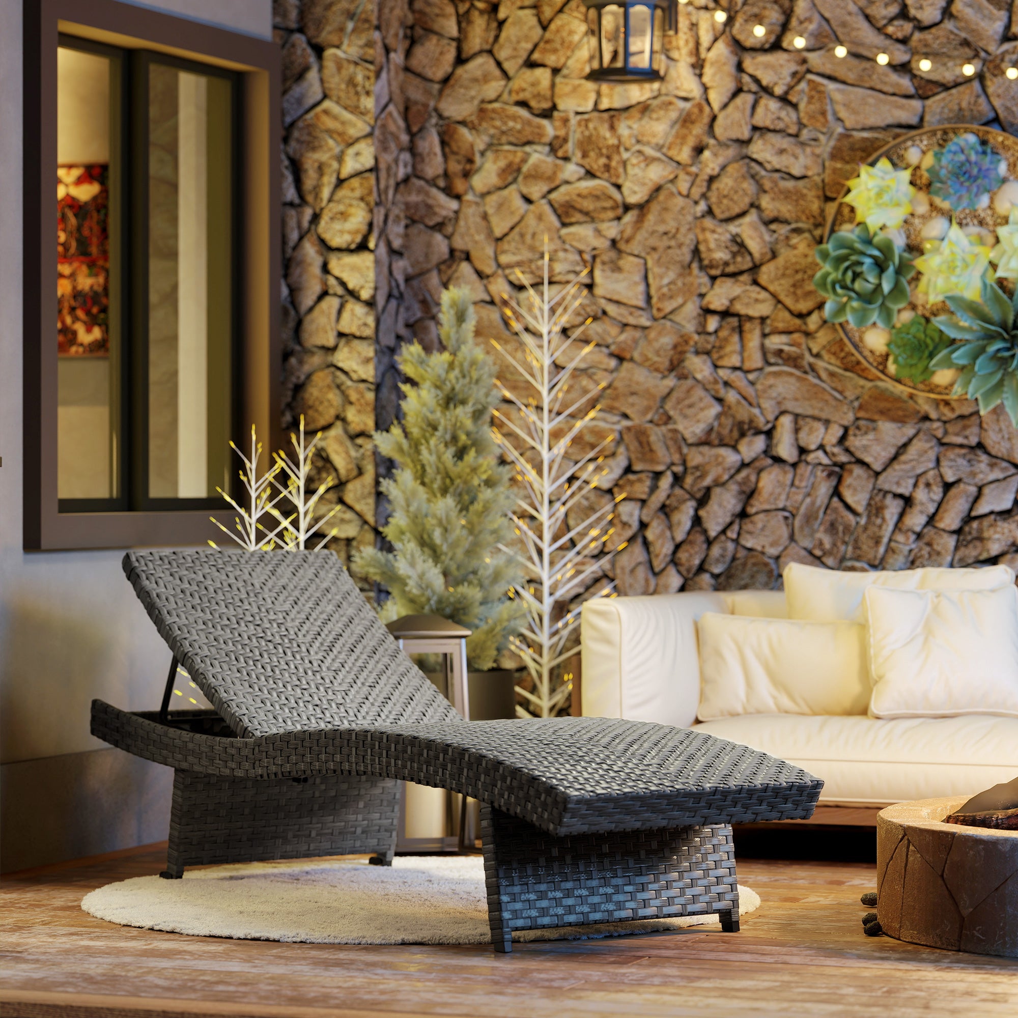 Aosom Rattan Chaise Lounge - Grey Folding 4-Level-DECOROLALA