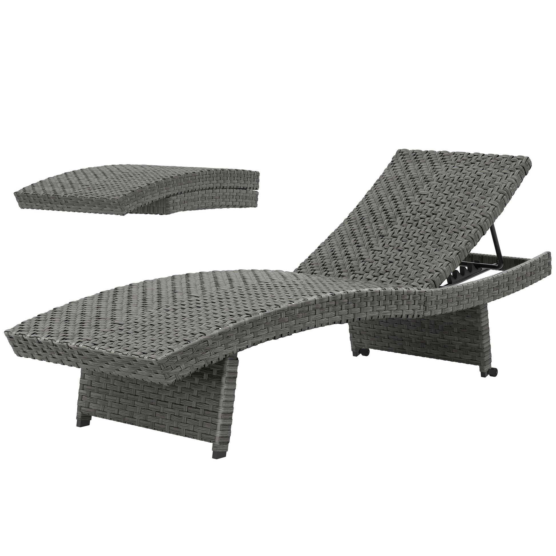 Aosom Rattan Chaise Lounge - Grey Folding 4-Level-DECOROLALA