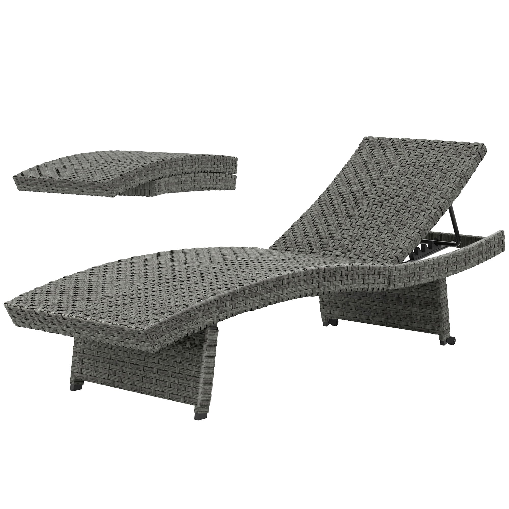 Aosom Rattan Chaise Lounge - Grey Folding 4-Level-DECOROLALA