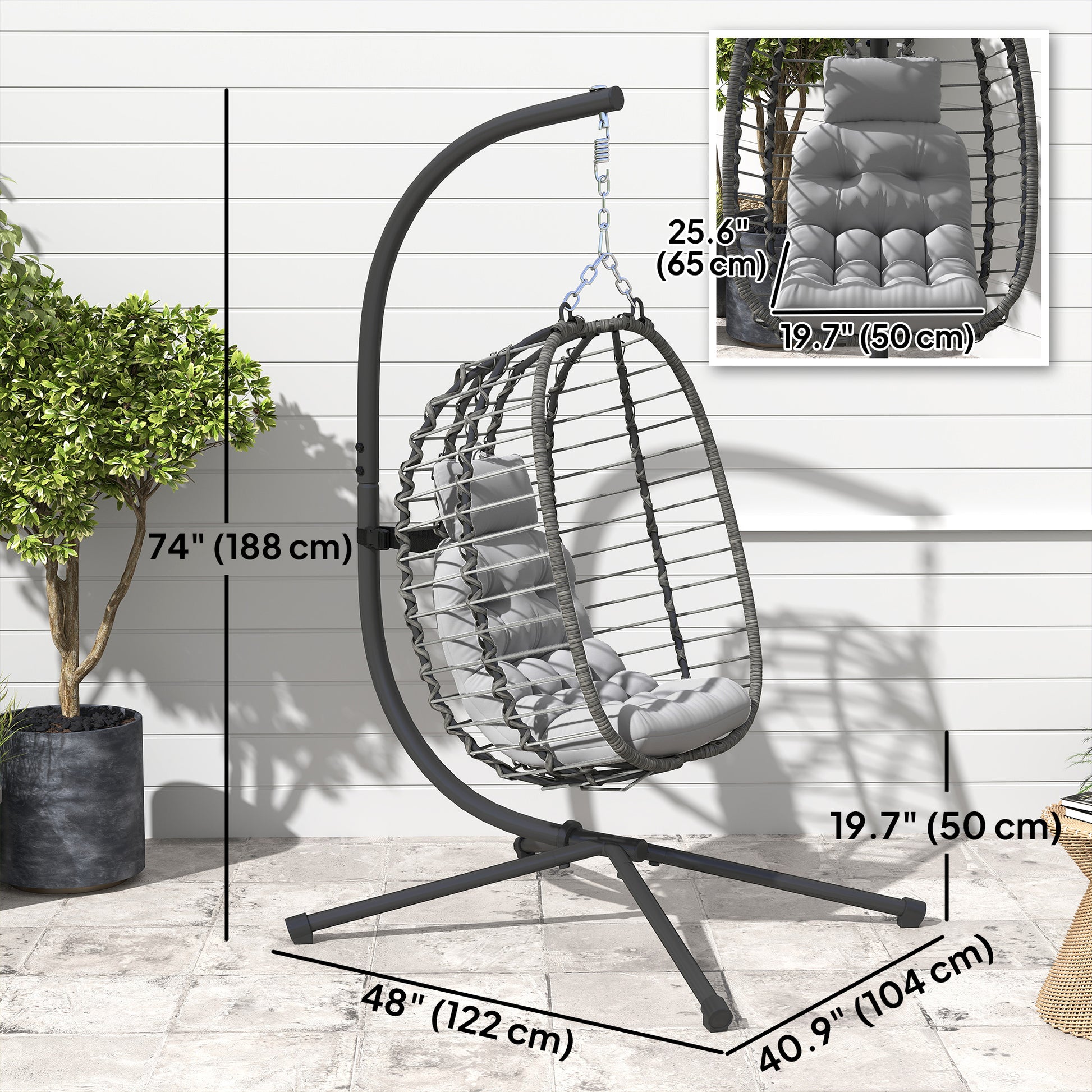 Aosom Rattan Egg Chair Foldable - Light Grey-DECOROLALA