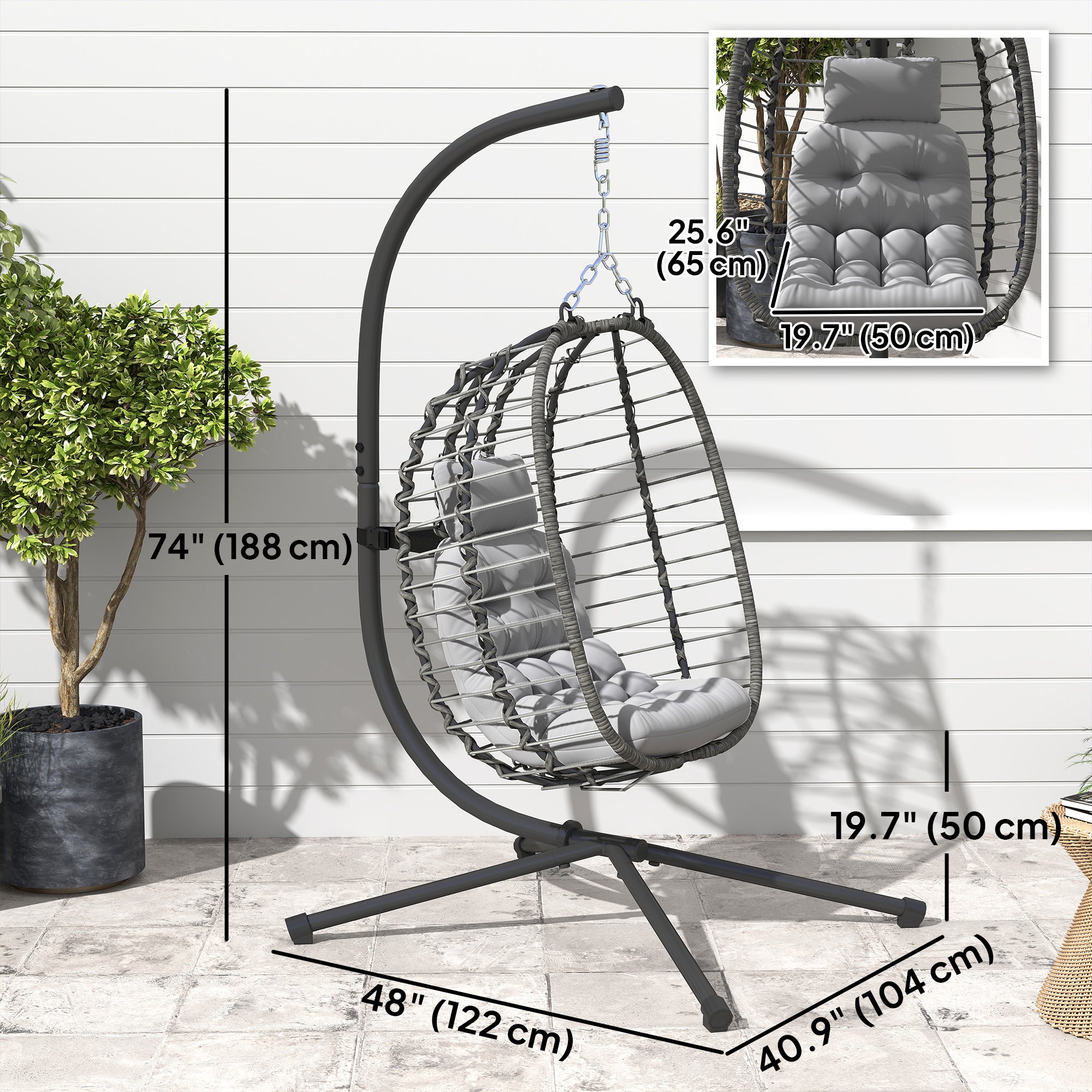 Aosom Rattan Egg Chair Foldable - Light Grey-DECOROLALA