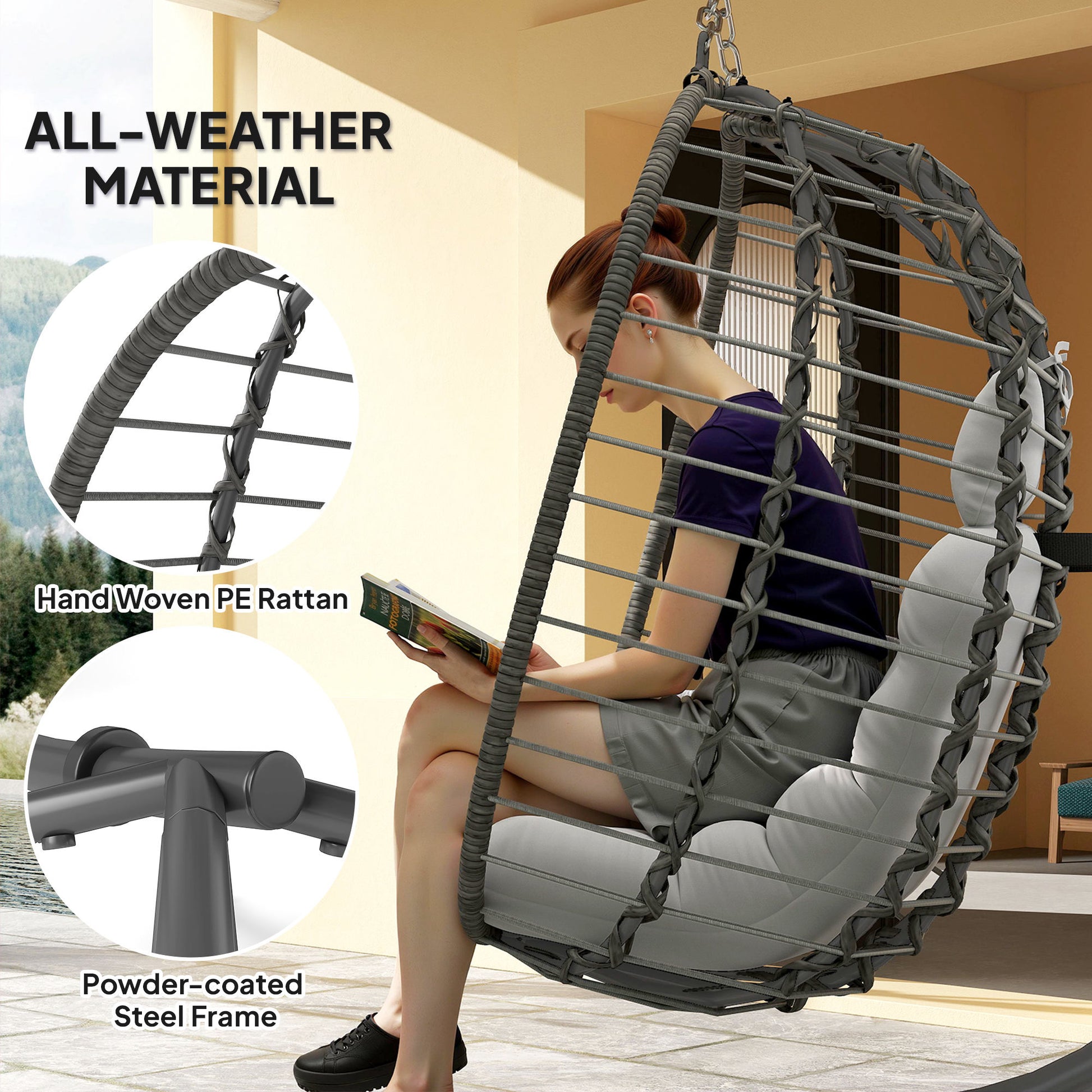 Aosom Rattan Egg Chair Foldable - Light Grey-DECOROLALA