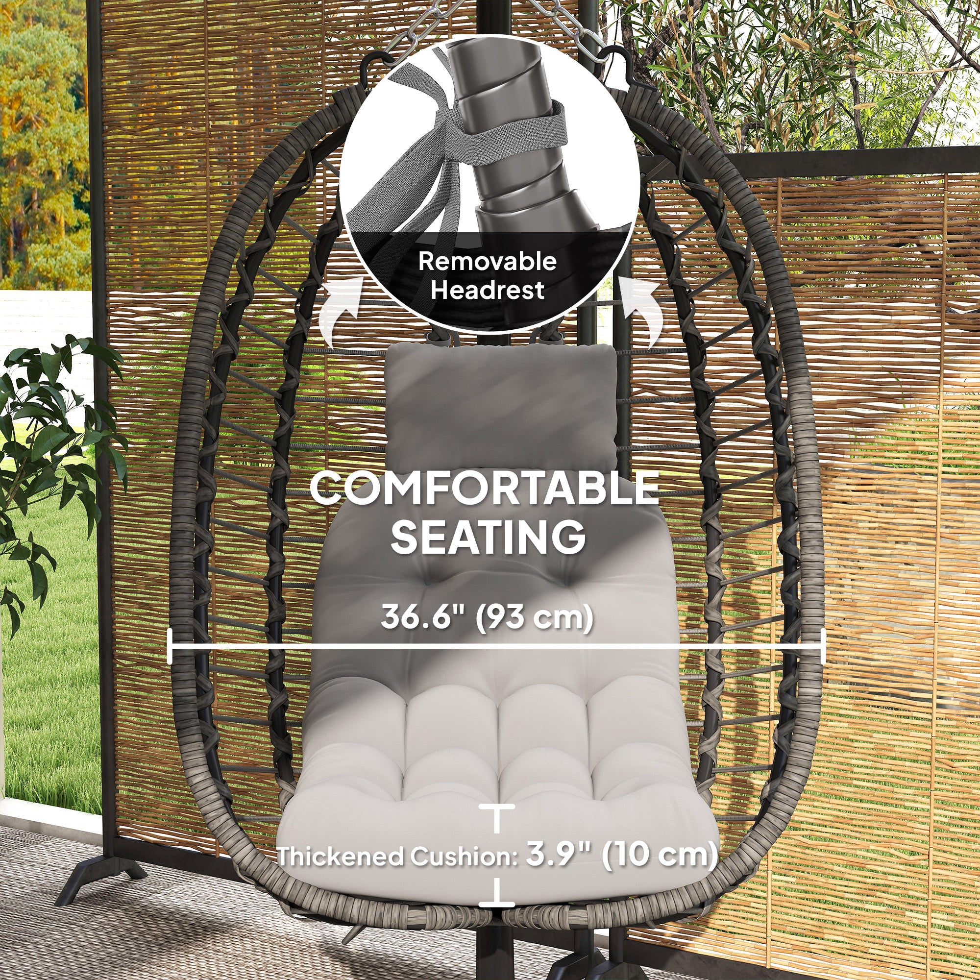 Aosom Rattan Egg Chair Foldable - Light Grey-DECOROLALA