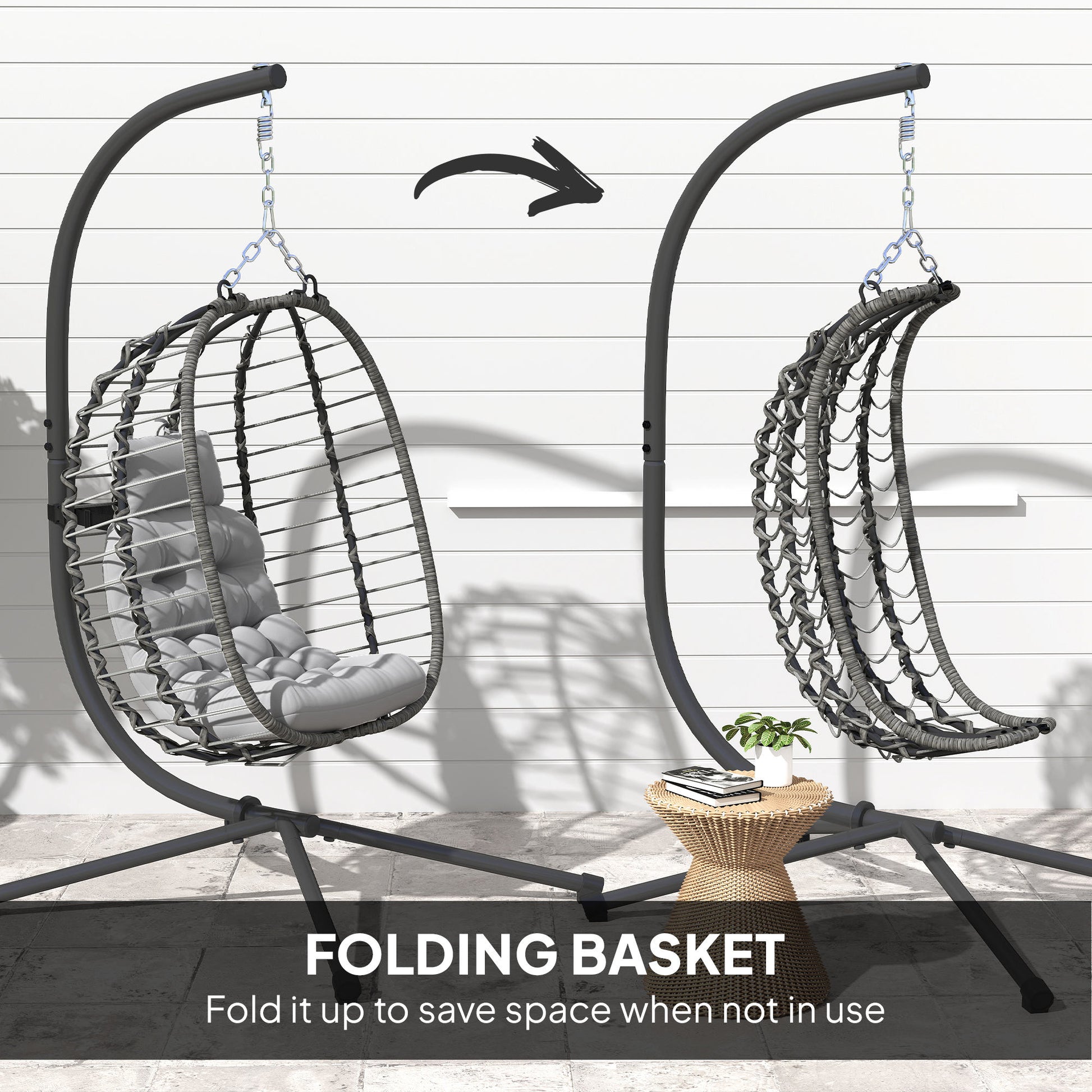 Aosom Rattan Egg Chair Foldable - Light Grey-DECOROLALA
