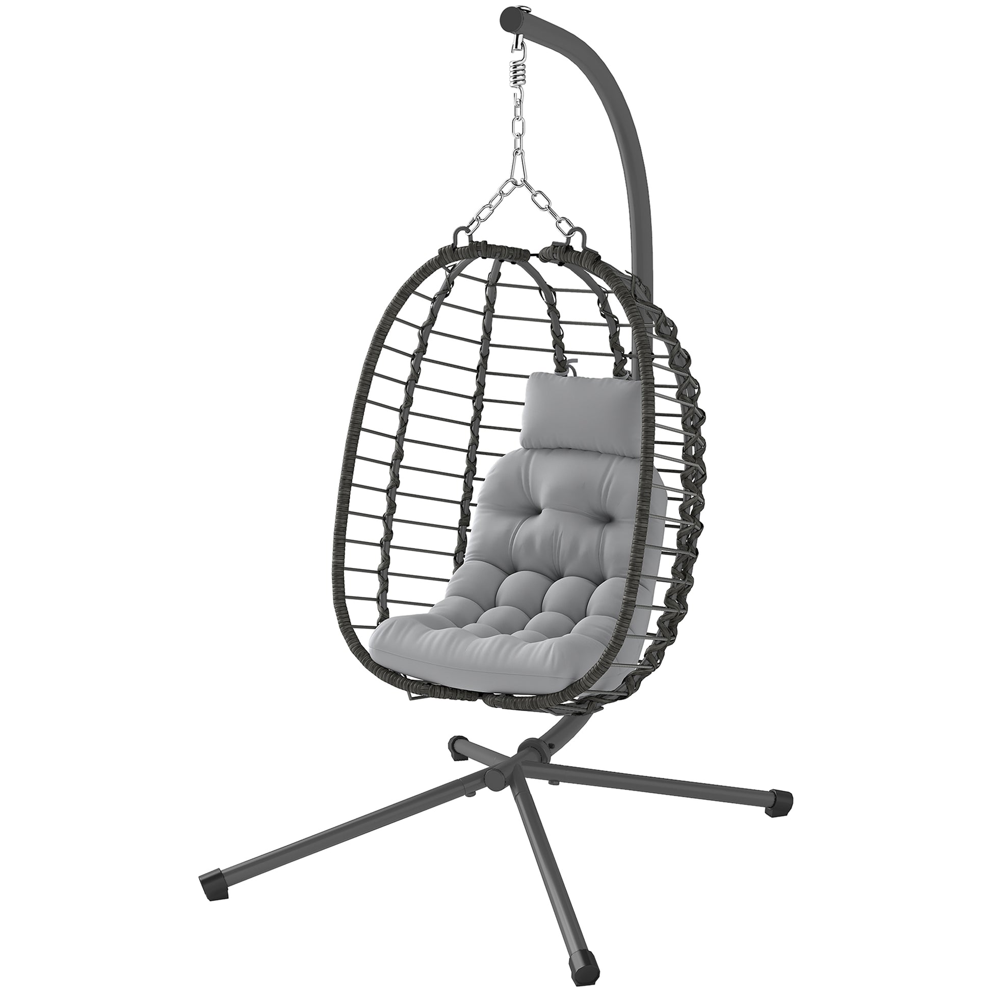 Aosom Rattan Egg Chair Foldable - Light Grey-DECOROLALA