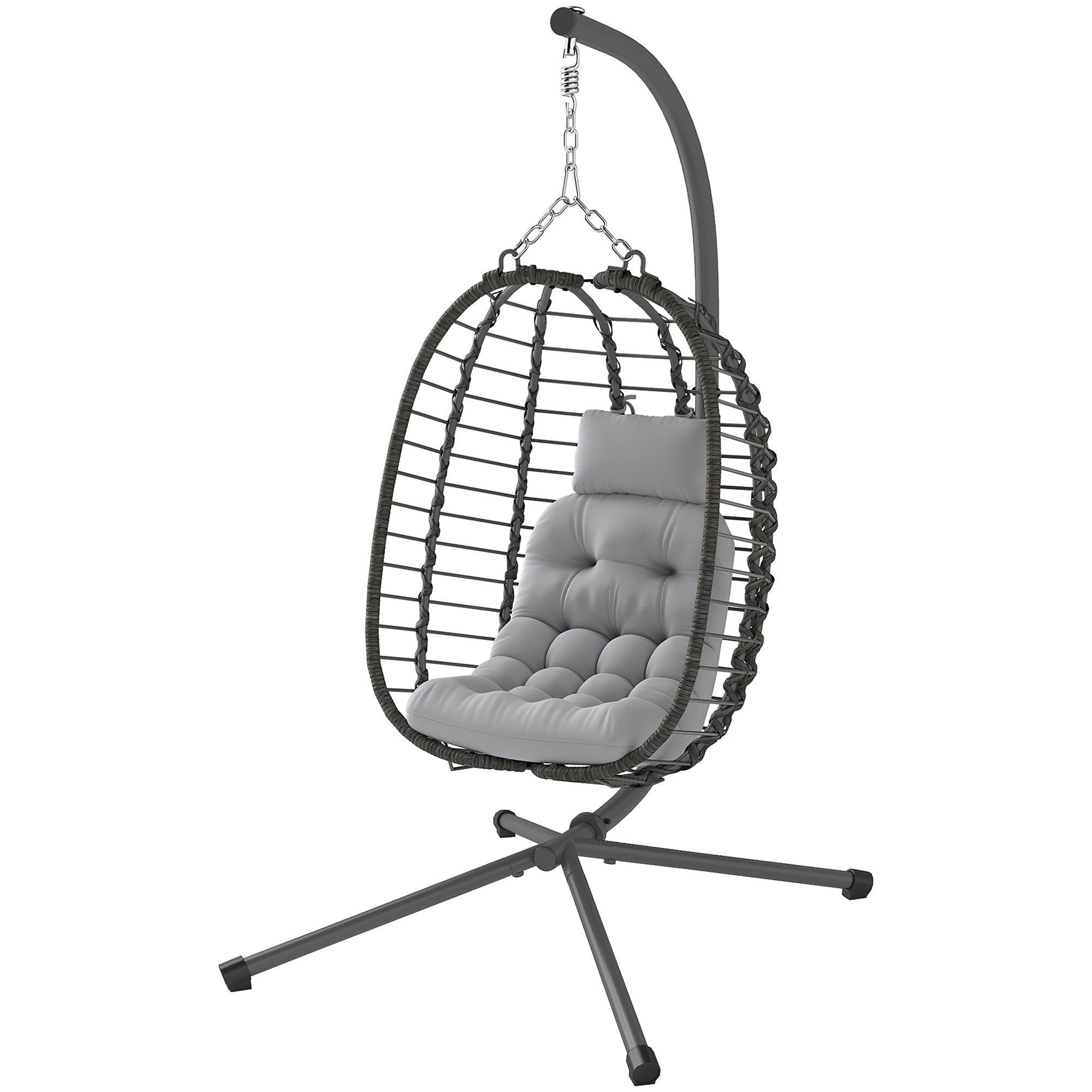 Aosom Rattan Egg Chair Foldable - Light Grey-DECOROLALA