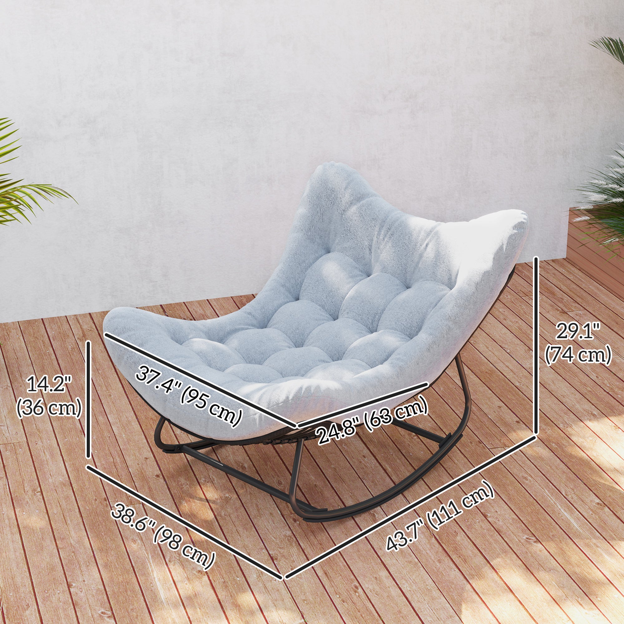 Aosom Rattan Egg Chair Rocker - Grey Padded Cushion-DECOROLALA