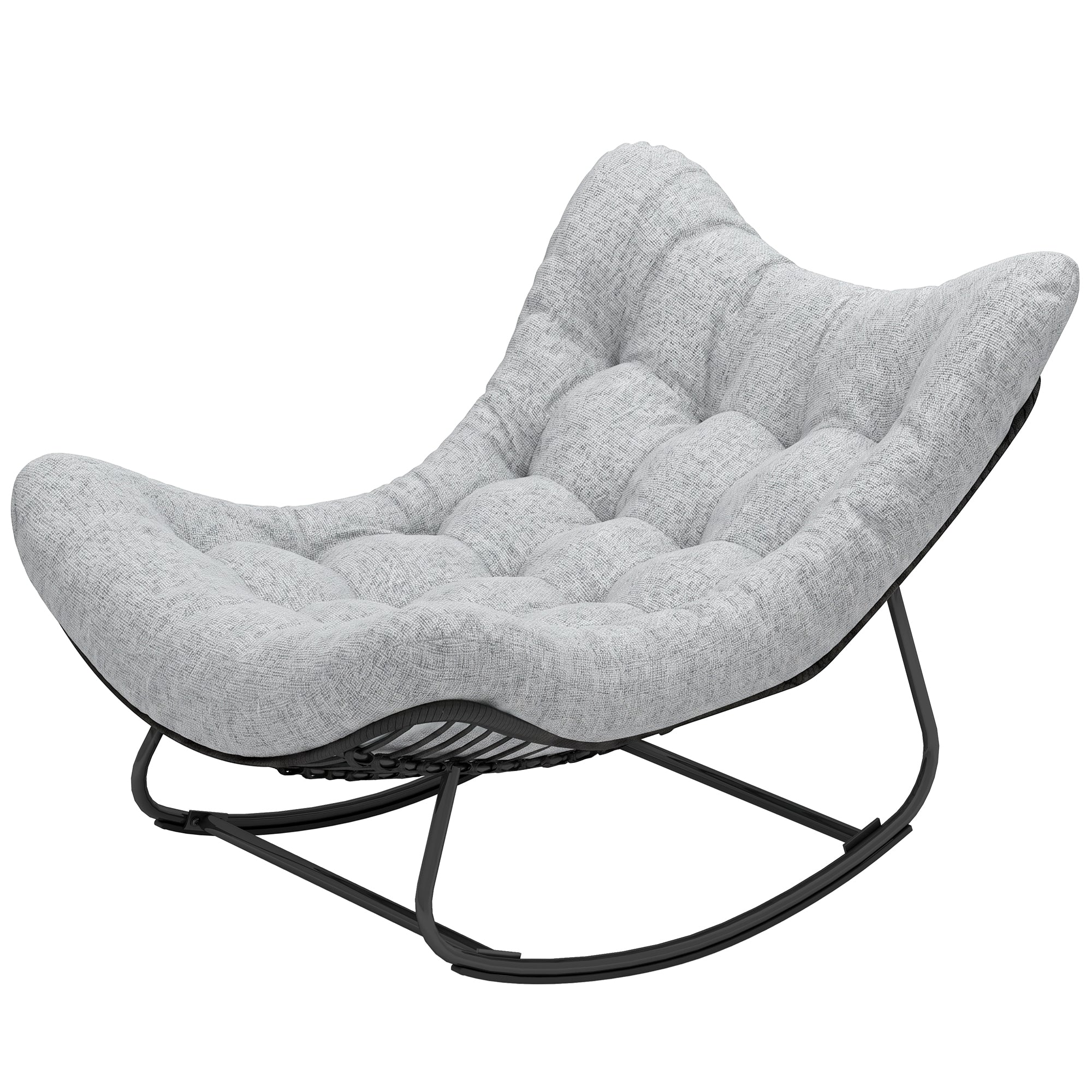Aosom Rattan Egg Chair Rocker - Grey Padded Cushion-DECOROLALA