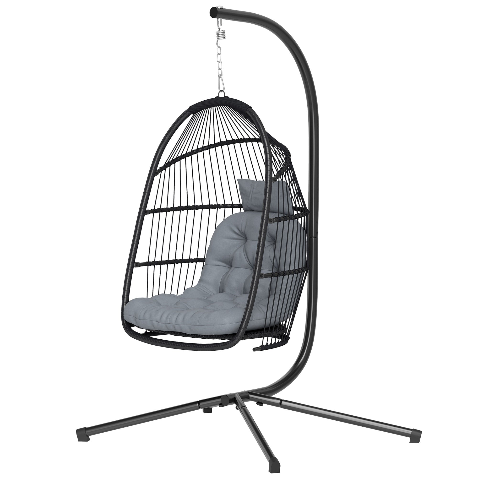 Aosom Rattan Egg Swing Chair Foldable Dark Grey-DECOROLALA