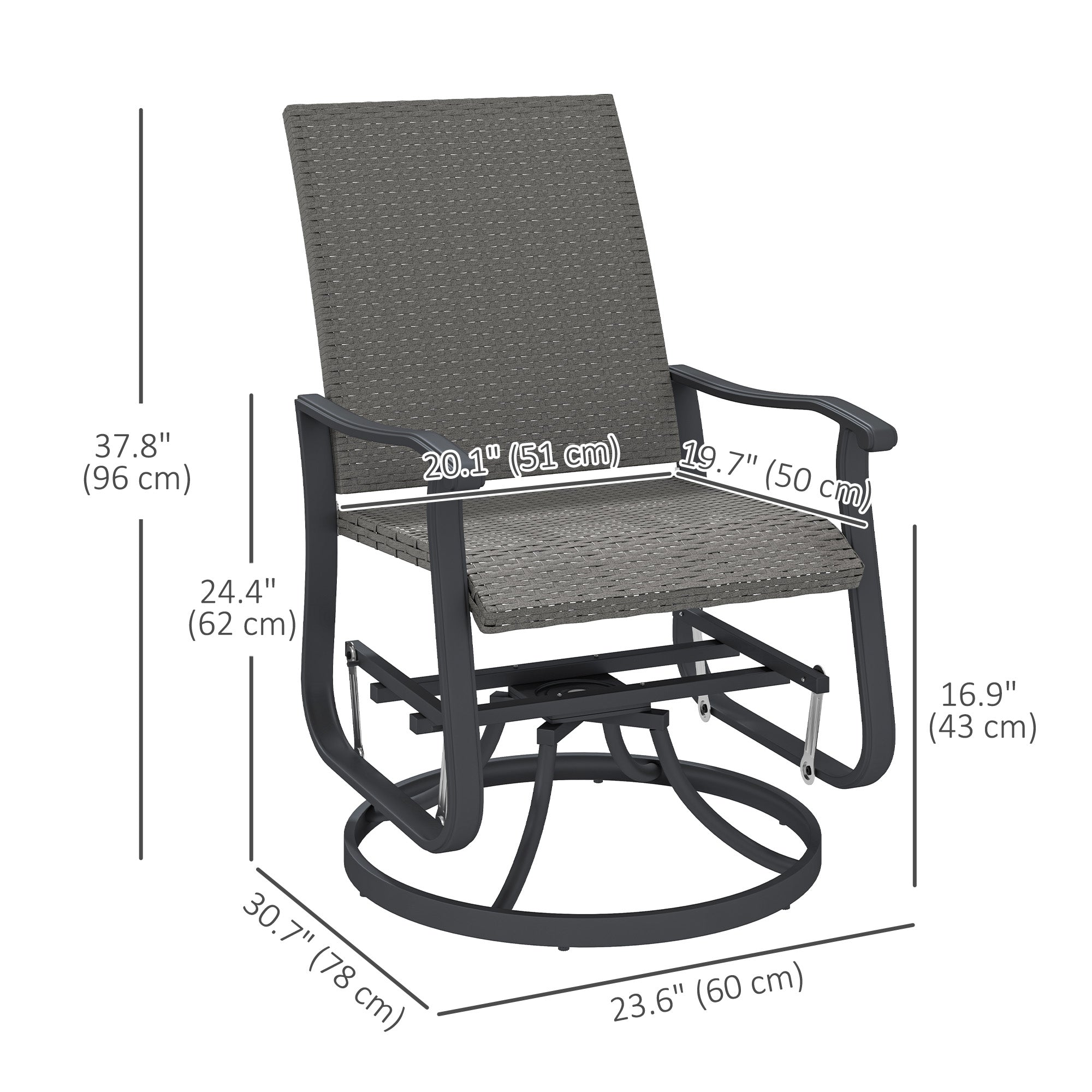 Aosom Rattan Glider Chair Set of 2 - Grey Swivel-DECOROLALA