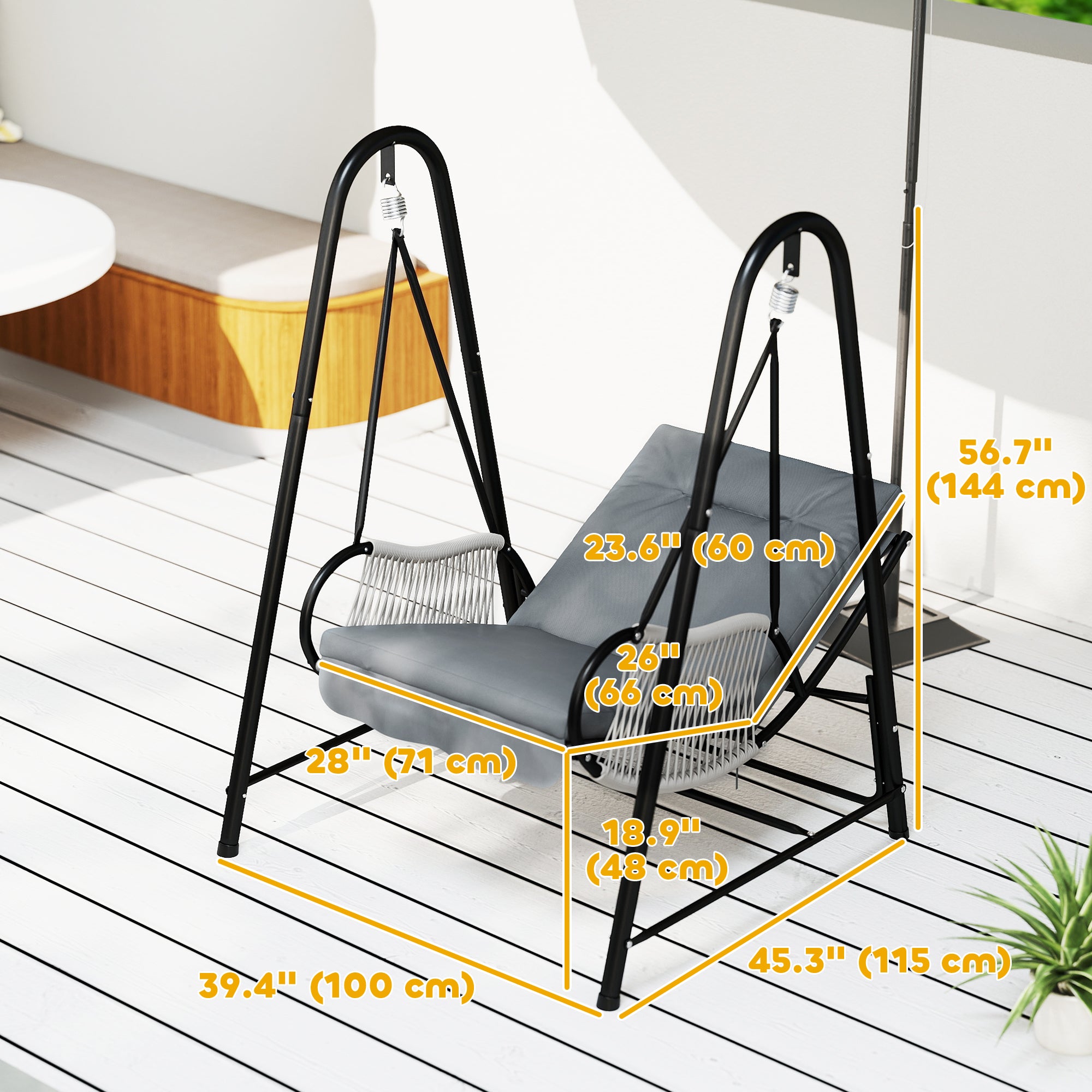 Aosom Rattan Hammock Chair with Stand - Light Grey-DECOROLALA