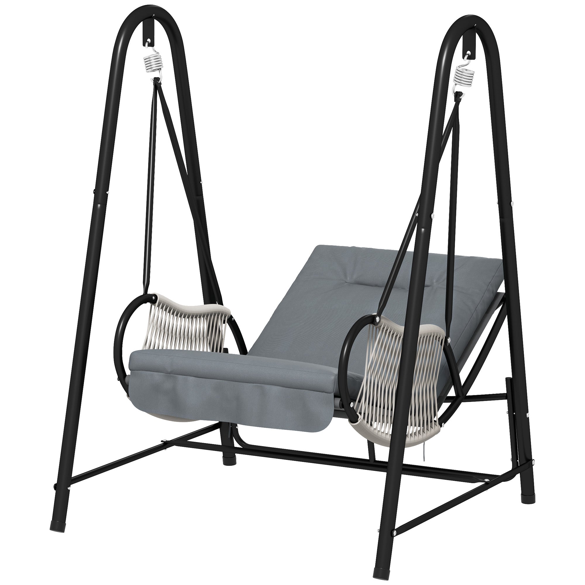 Aosom Rattan Hammock Chair with Stand - Light Grey-DECOROLALA