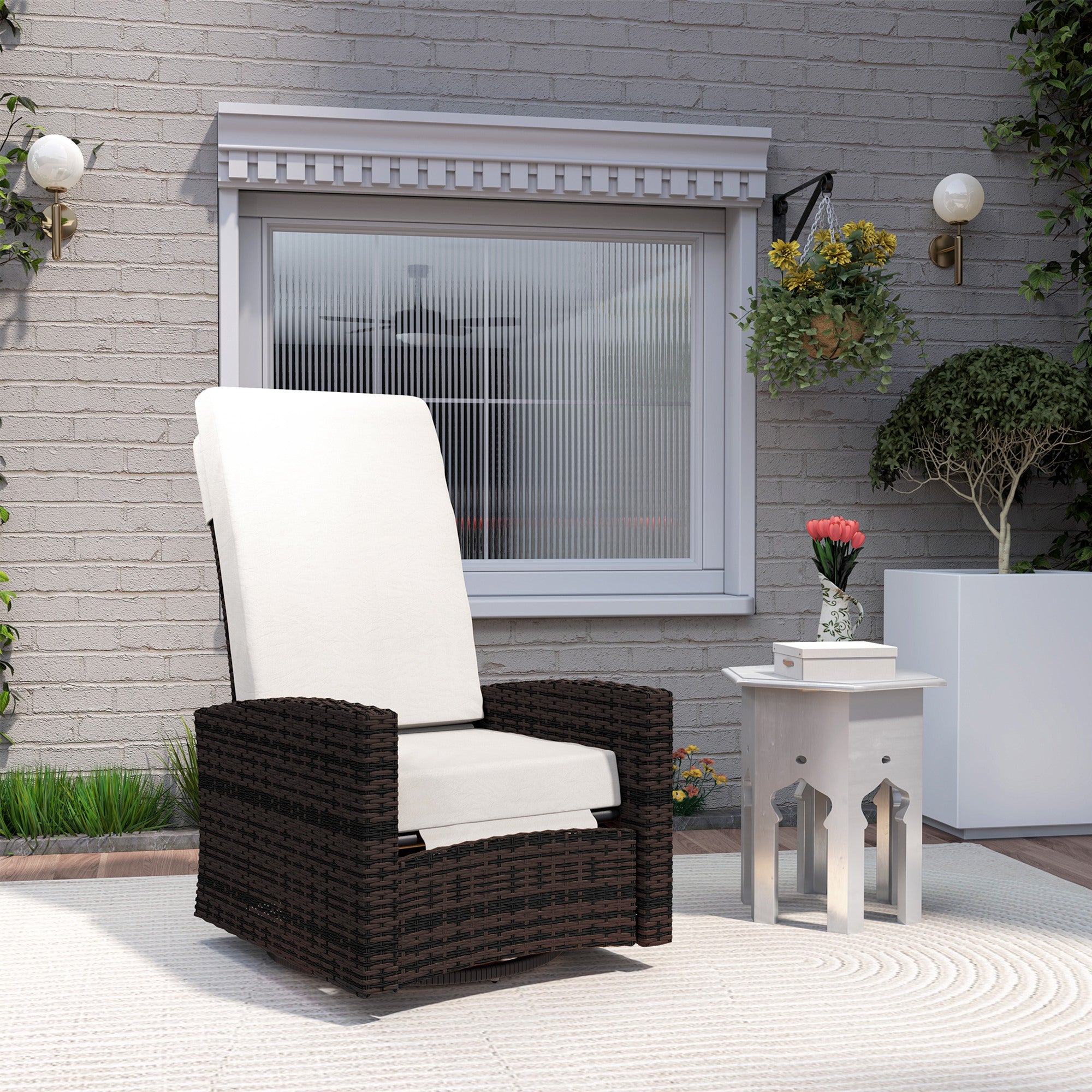Aosom Rattan Lounge Chair Swivel Recliner Khaki-DECOROLALA