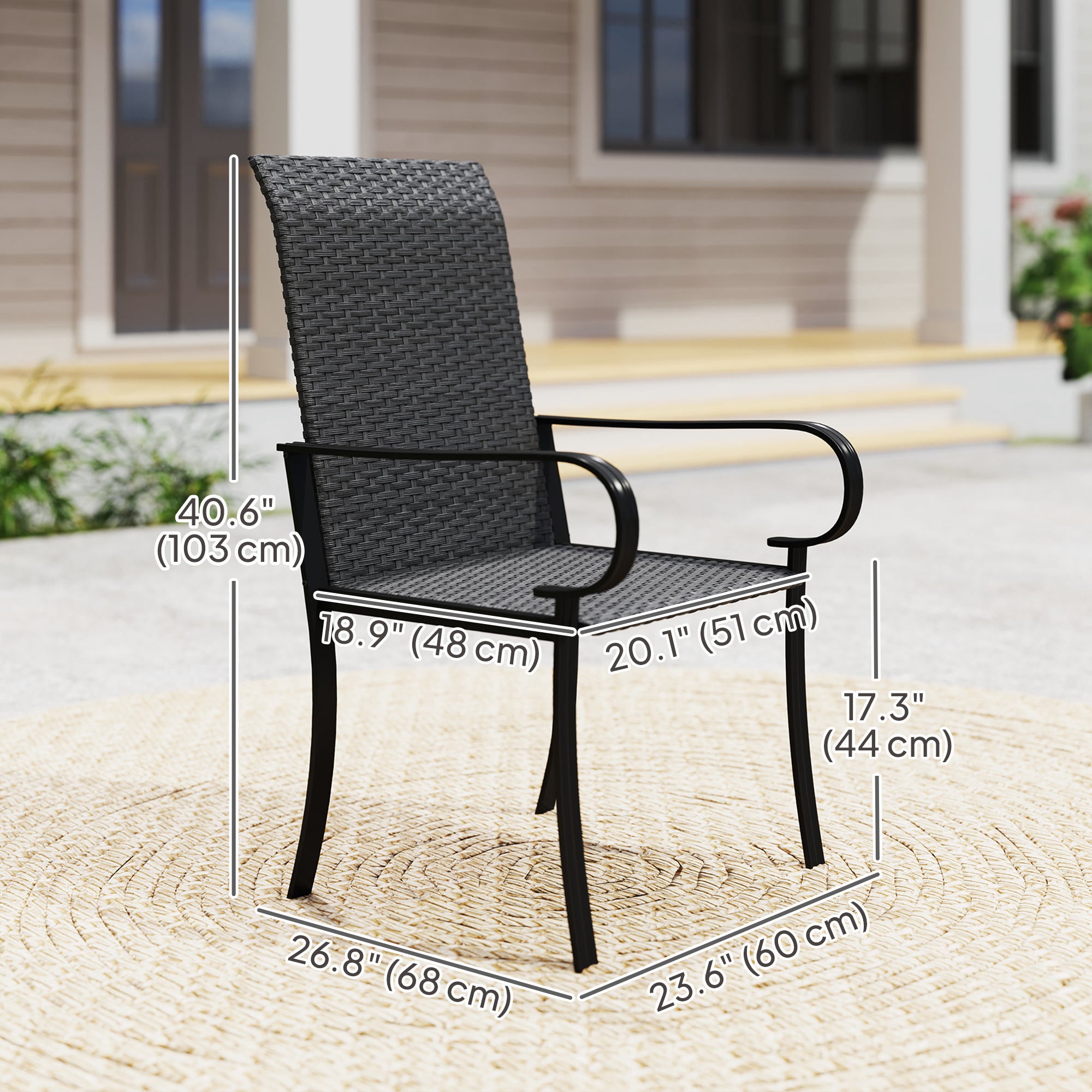 Aosom Rattan Patio Dining Chairs 4-Piece Set - Black-DECOROLALA
