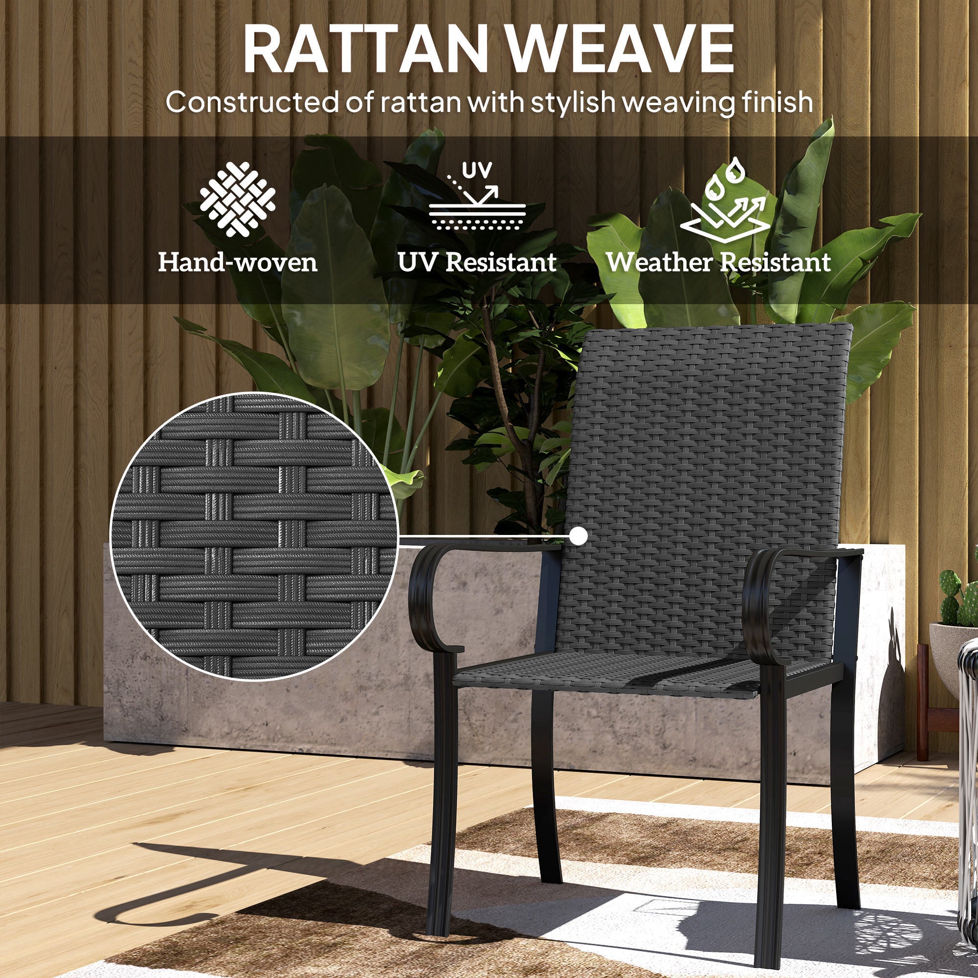 Aosom Rattan Patio Dining Chairs 4-Piece Set - Black-DECOROLALA