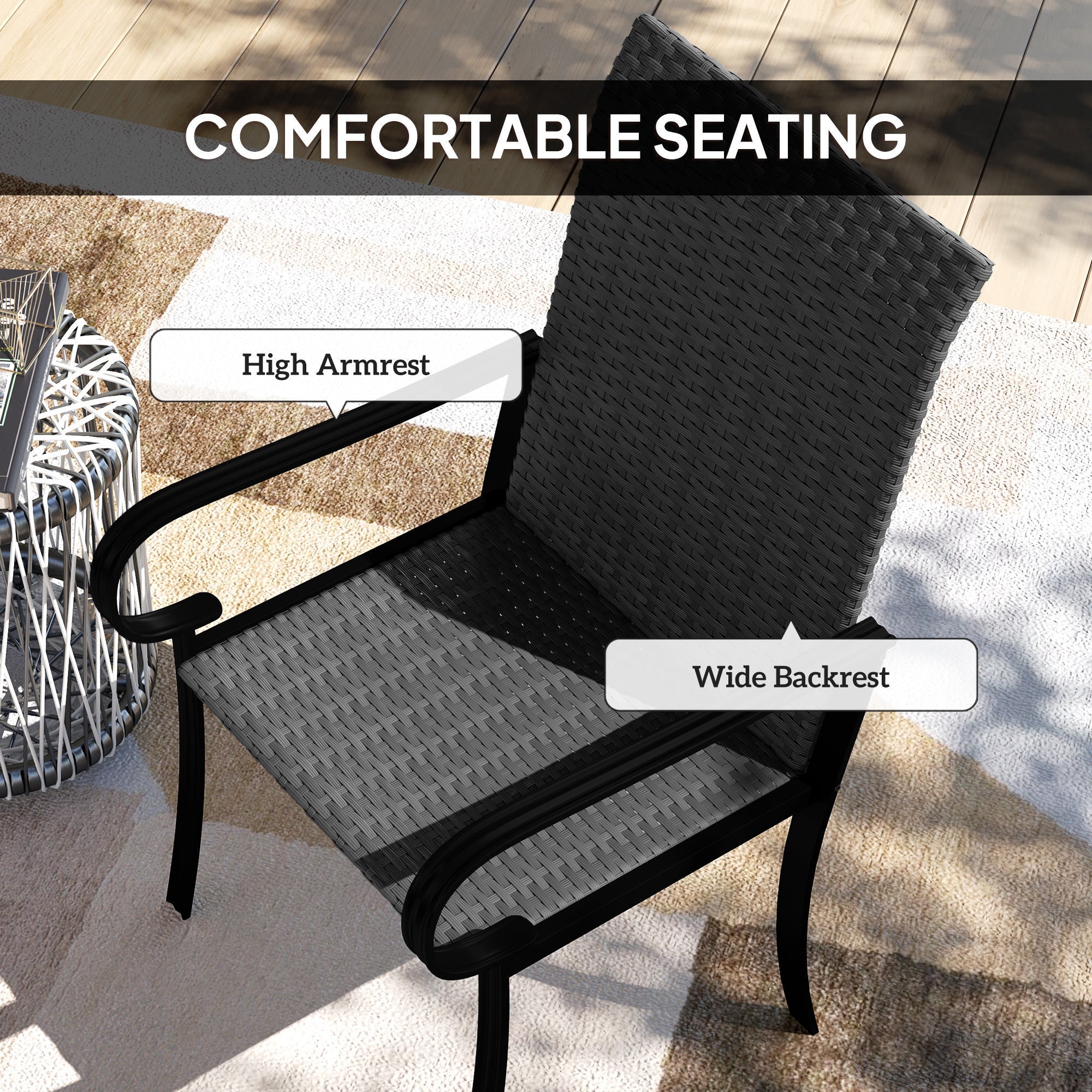 Aosom Rattan Patio Dining Chairs 4-Piece Set - Black-DECOROLALA