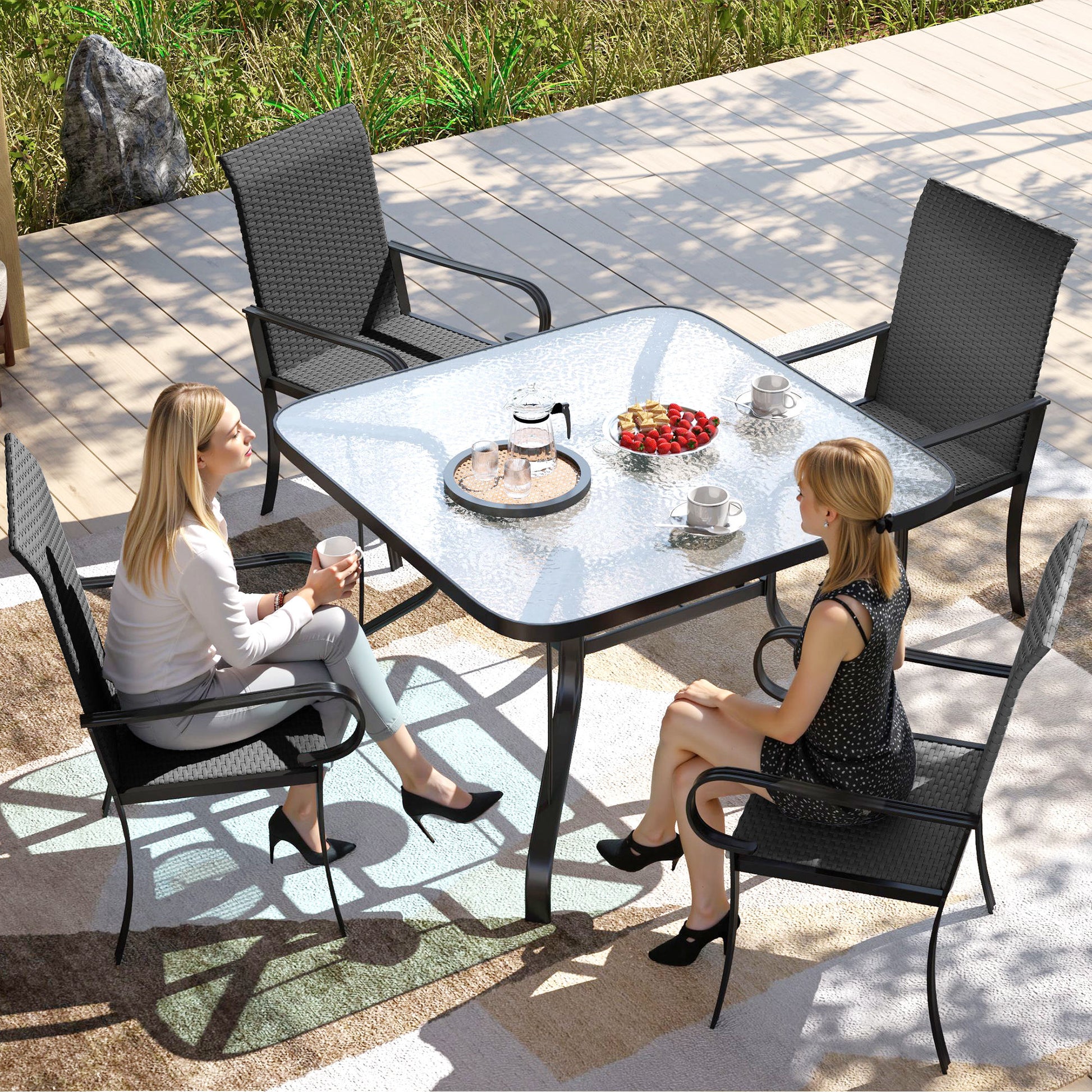 Aosom Rattan Patio Dining Chairs 4-Piece Set - Black-DECOROLALA