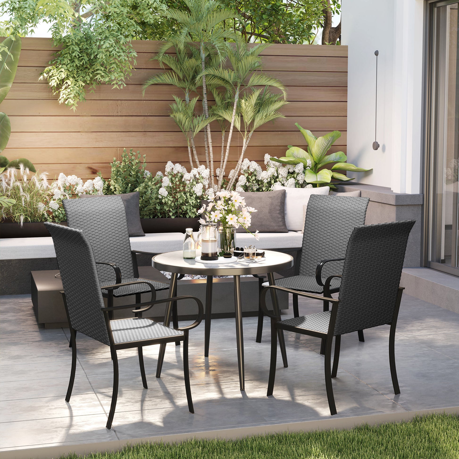 Aosom Rattan Patio Dining Chairs 4-Piece Set - Black-DECOROLALA