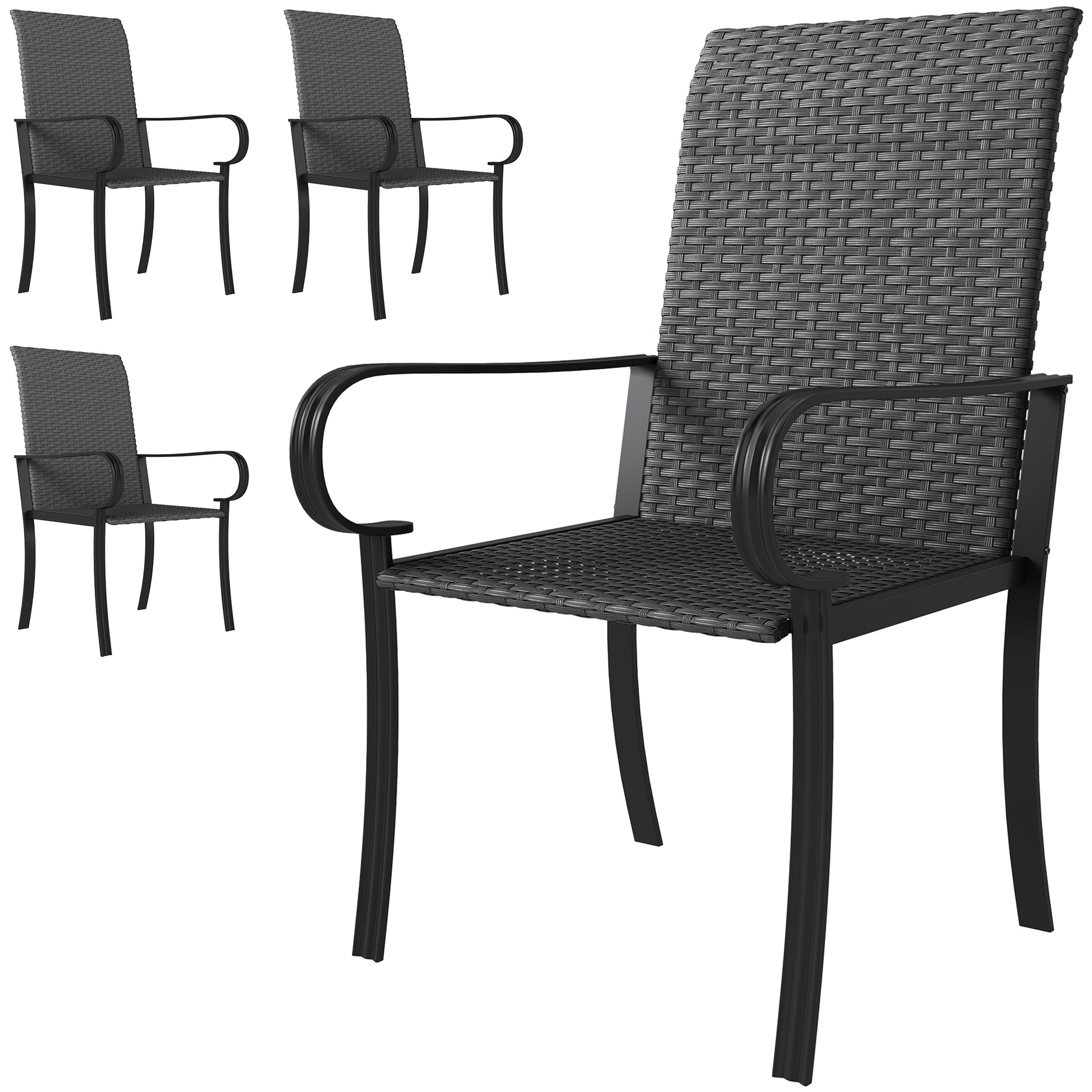 Aosom Rattan Patio Dining Chairs 4-Piece Set - Black-DECOROLALA
