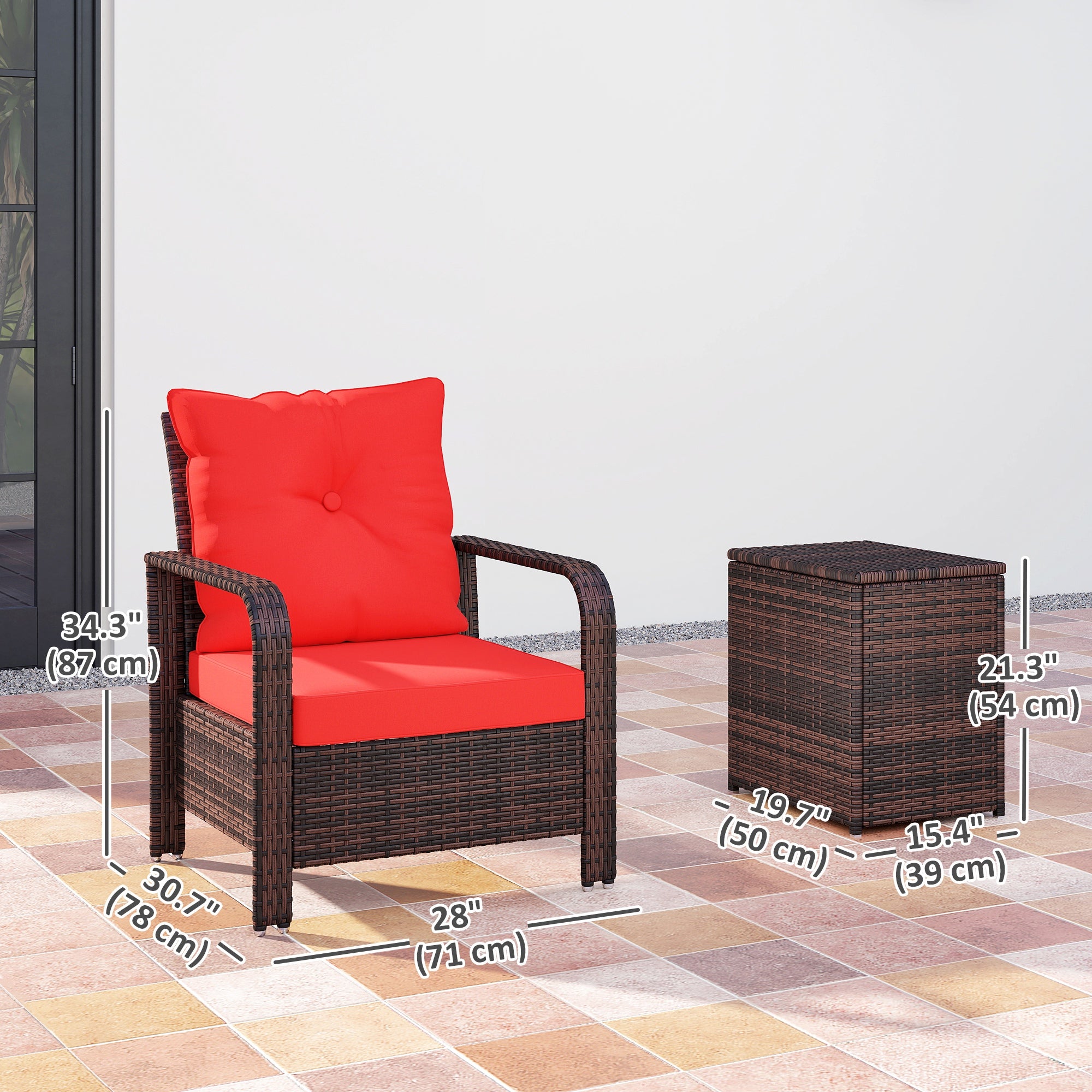 Aosom Rattan Patio Set - 3 Pieces Red Cushions-DECOROLALA