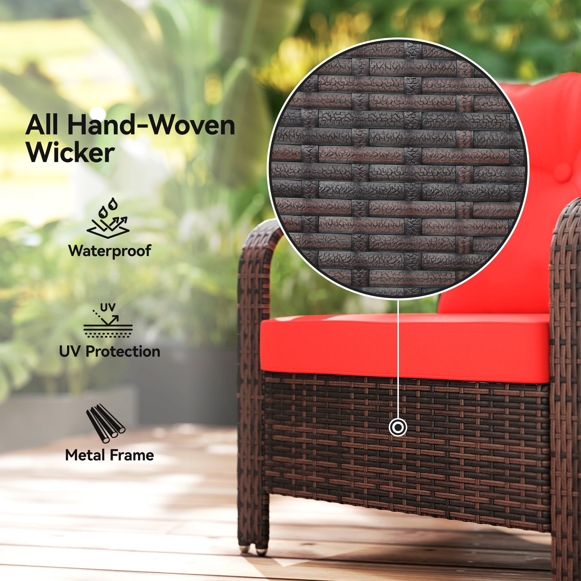 Aosom Rattan Patio Set - 3 Pieces Red Cushions-DECOROLALA