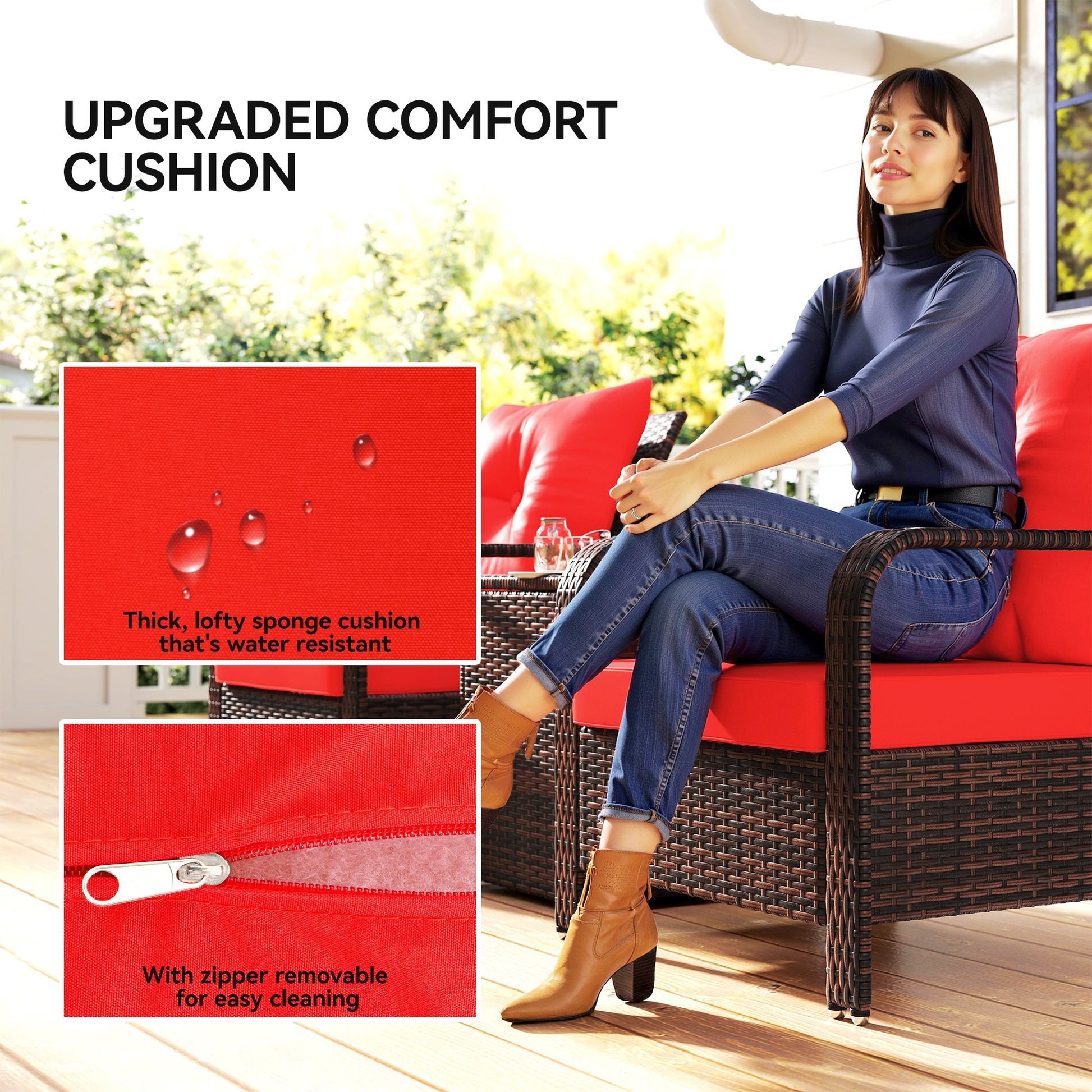 Aosom Rattan Patio Set - 3 Pieces Red Cushions-DECOROLALA