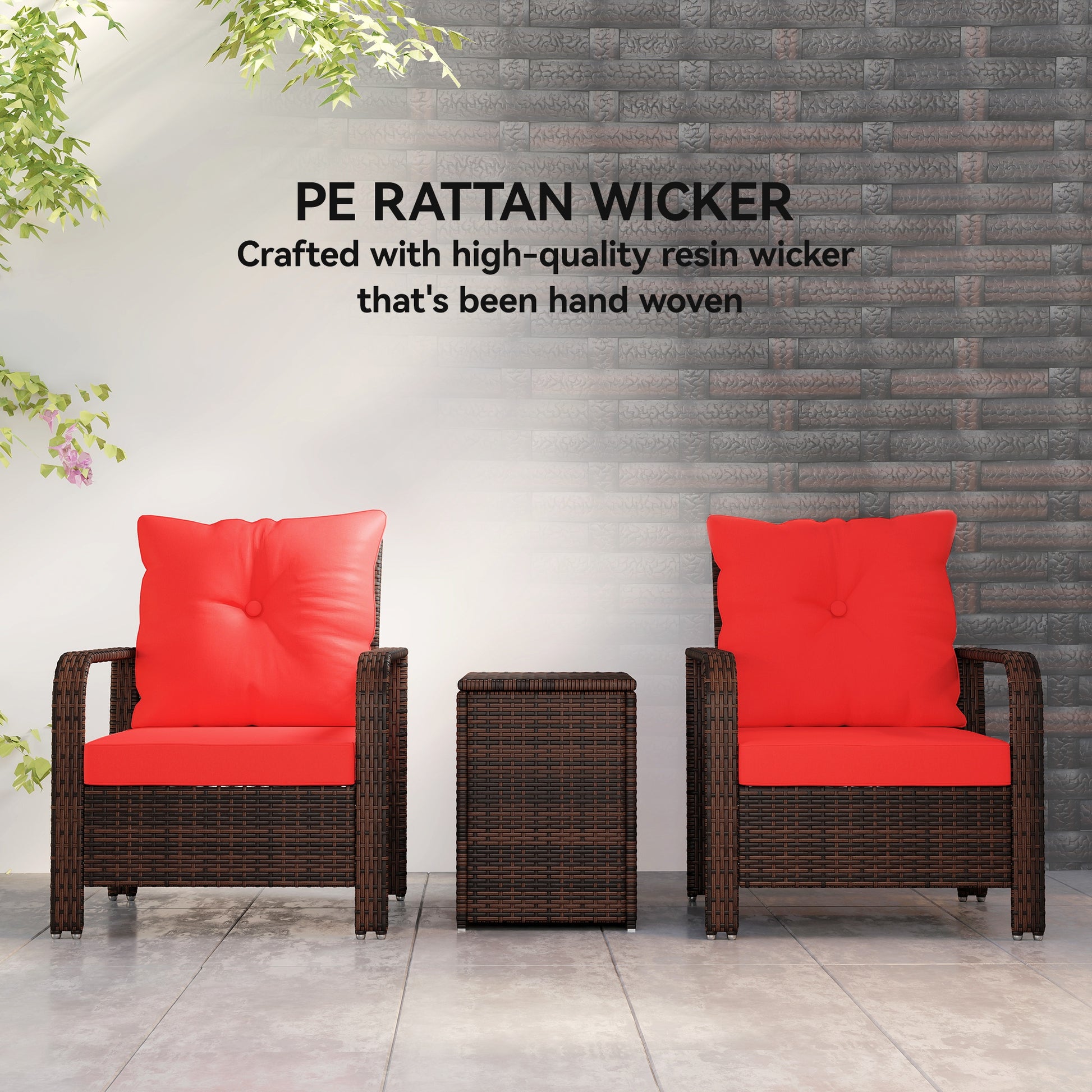 Aosom Rattan Patio Set - 3 Pieces Red Cushions-DECOROLALA