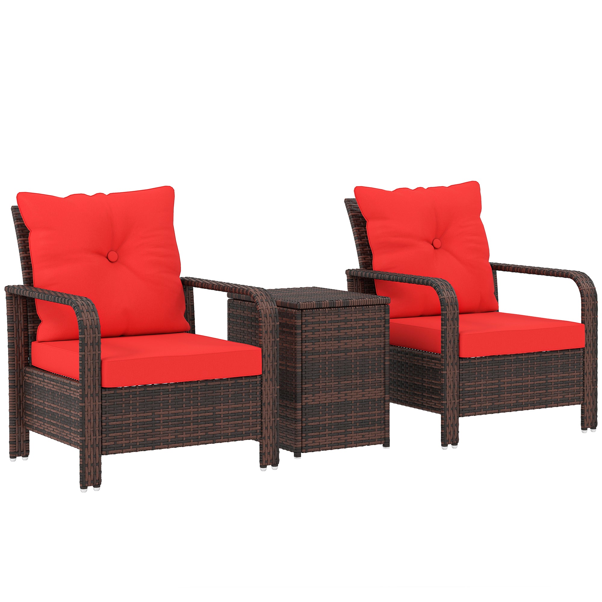 Aosom Rattan Patio Set - 3 Pieces Red Cushions-DECOROLALA