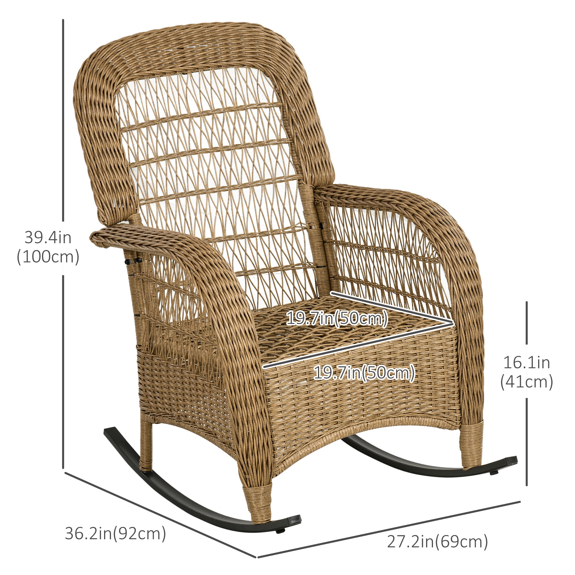 Aosom Rattan Rocking Chair w/ Cushion Light Grey-DECOROLALA