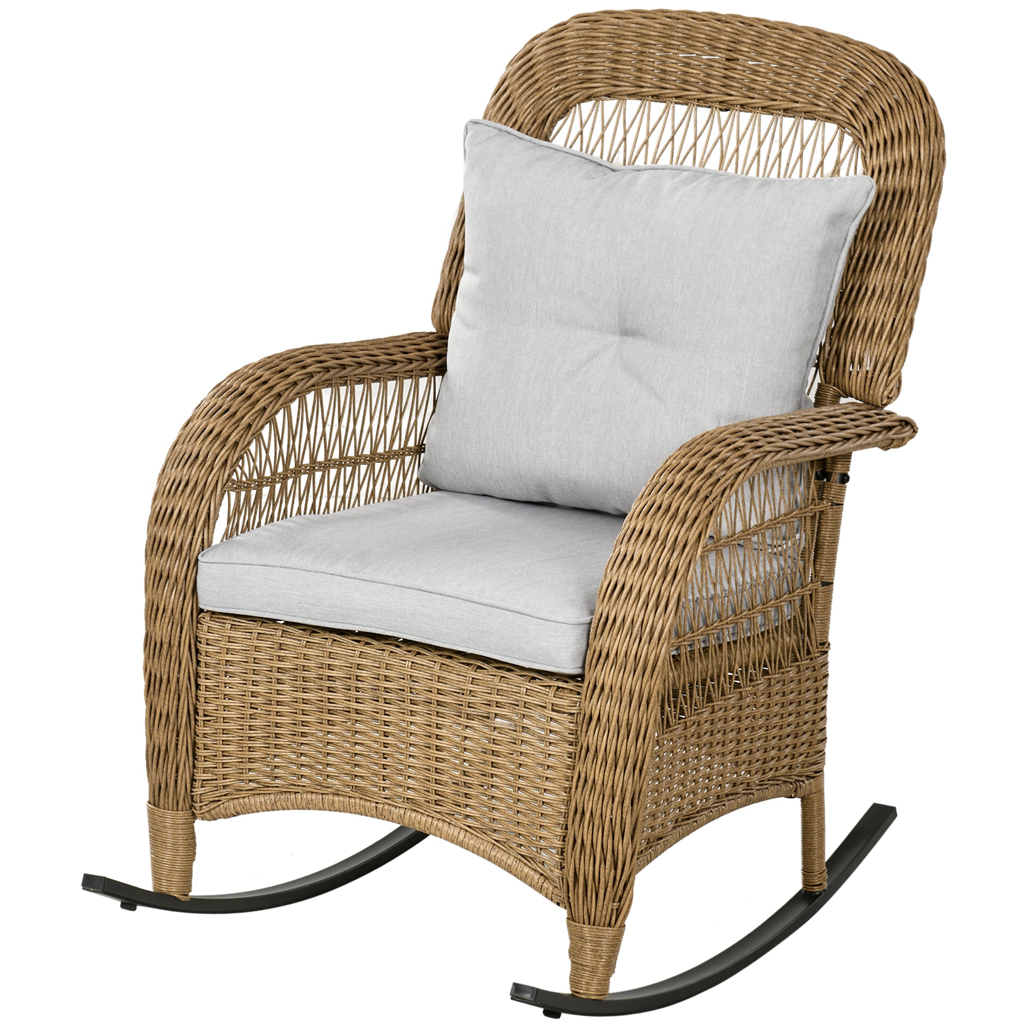 Aosom Rattan Rocking Chair w/ Cushion Light Grey-DECOROLALA