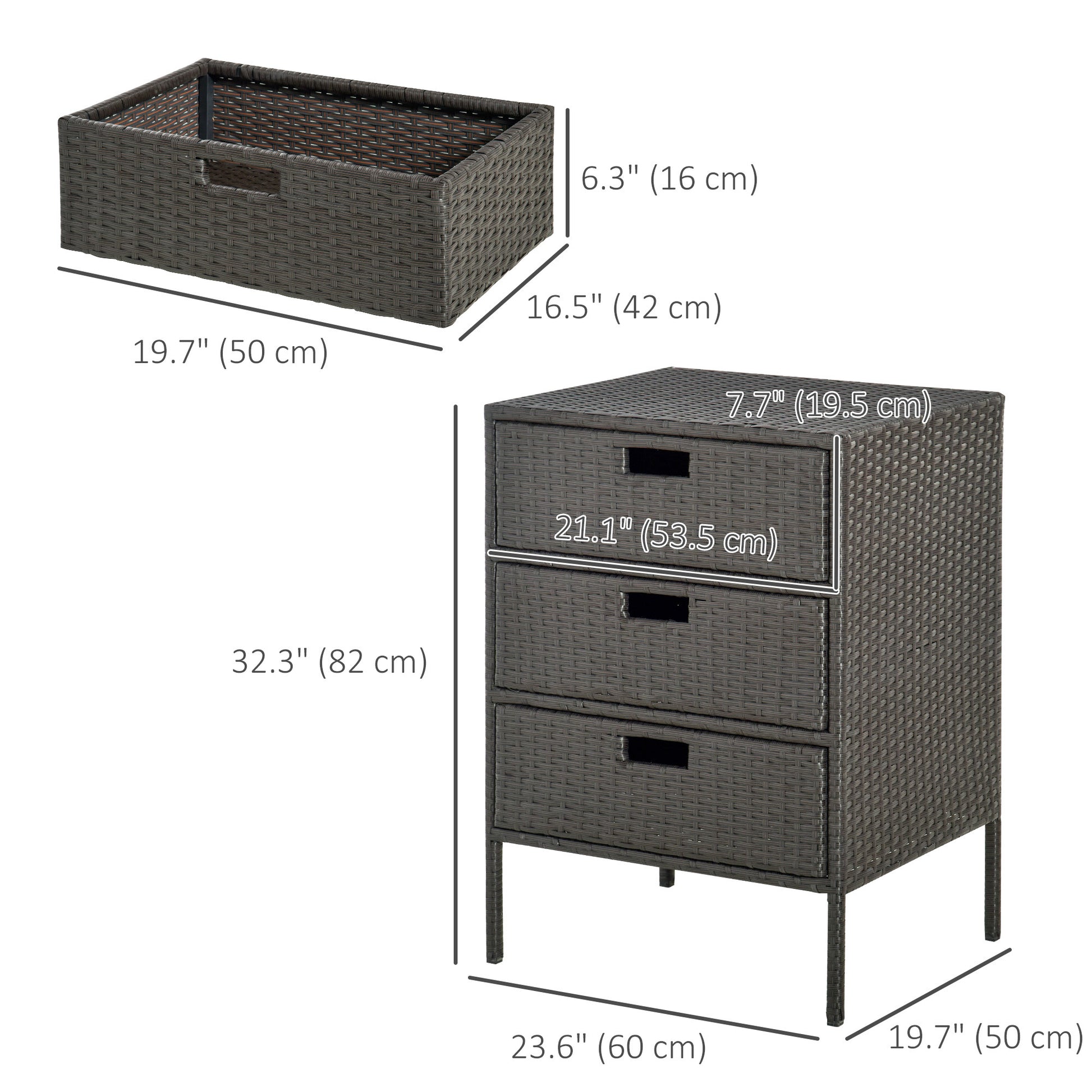 Aosom Rattan Storage Cabinet 32" Brown - 3 Drawers-DECOROLALA