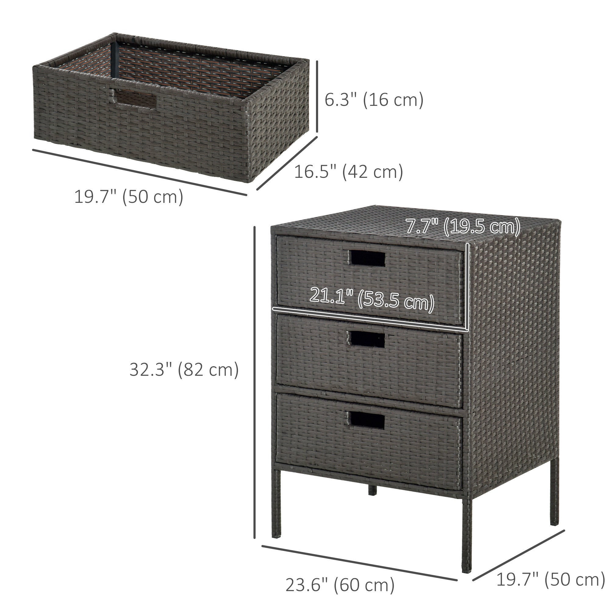Aosom Rattan Storage Cabinet 32" Brown - 3 Drawers-DECOROLALA