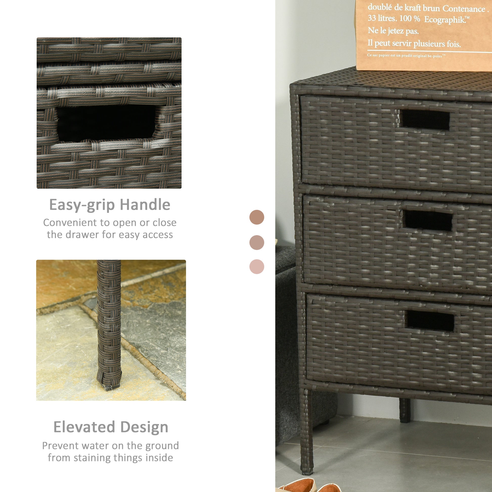 Aosom Rattan Storage Cabinet 32" Brown - 3 Drawers-DECOROLALA