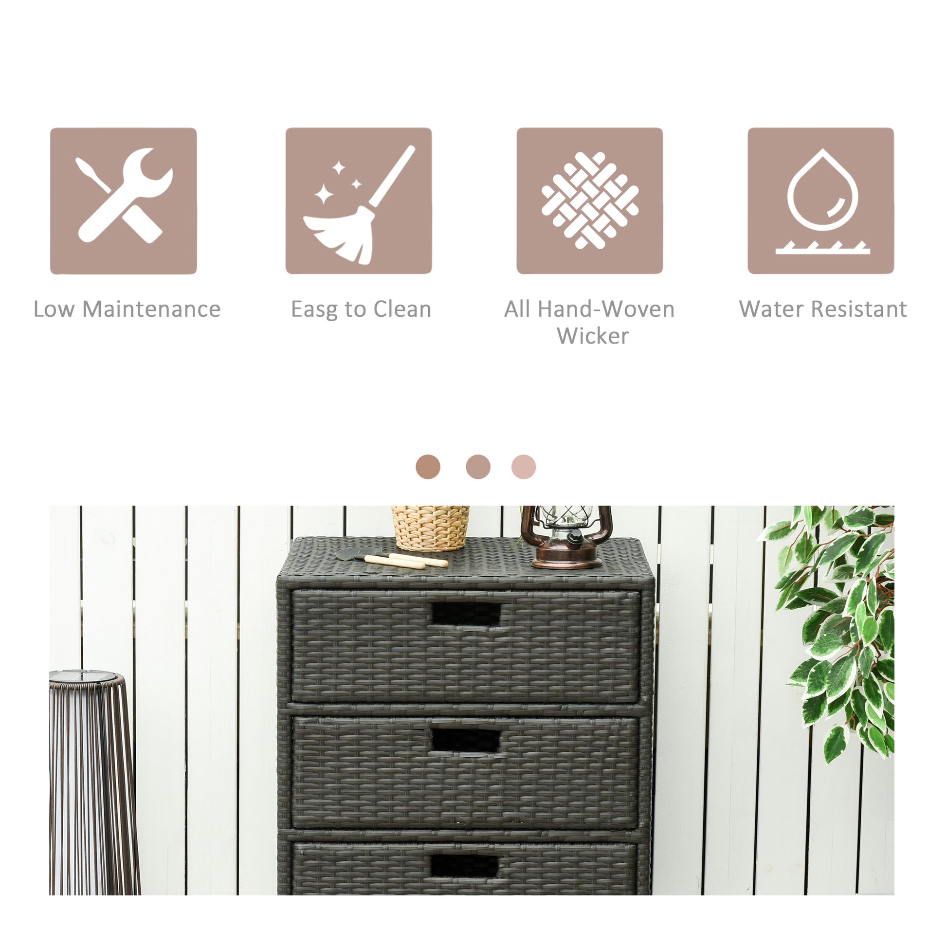 Aosom Rattan Storage Cabinet 32" Brown - 3 Drawers-DECOROLALA